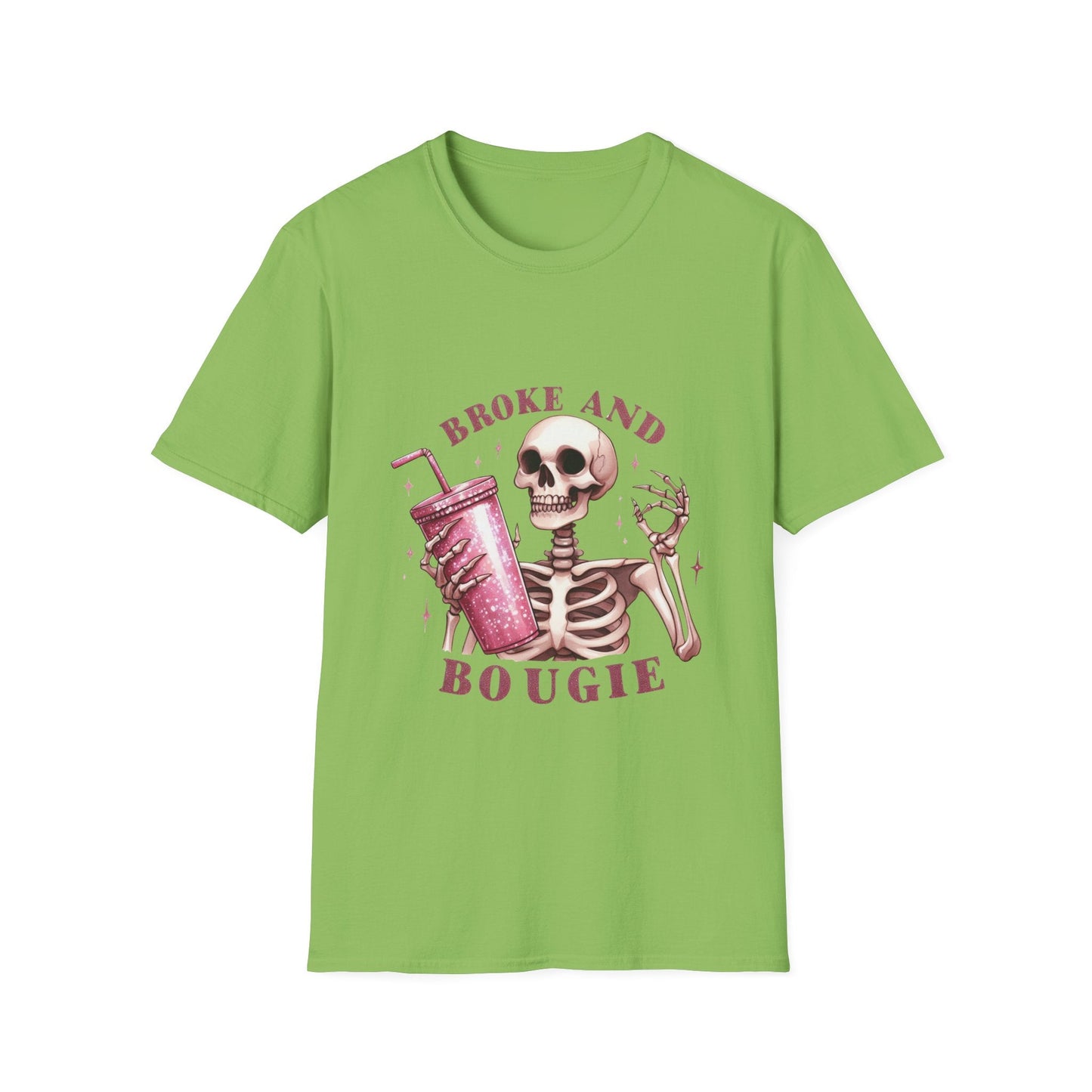 Broke and Boujie Skeleton Unisex Softstyle T-Shirt - Moon & Starr Handcrafted Jewelry && More!