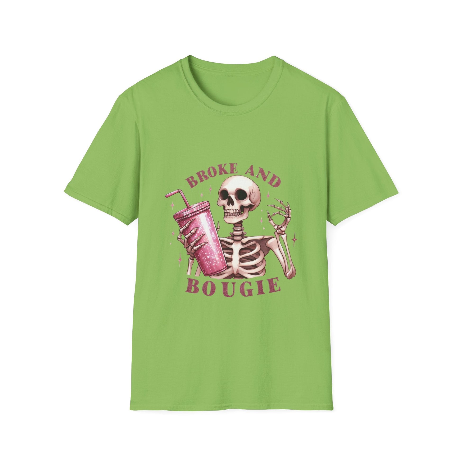 Broke and Boujie Skeleton Unisex Softstyle T-Shirt - Moon & Starr Handcrafted Jewelry && More!