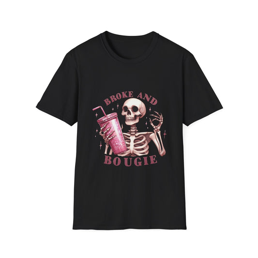 Broke and Boujie Skeleton Unisex Softstyle T-Shirt - Moon & Starr Handcrafted Jewelry && More!