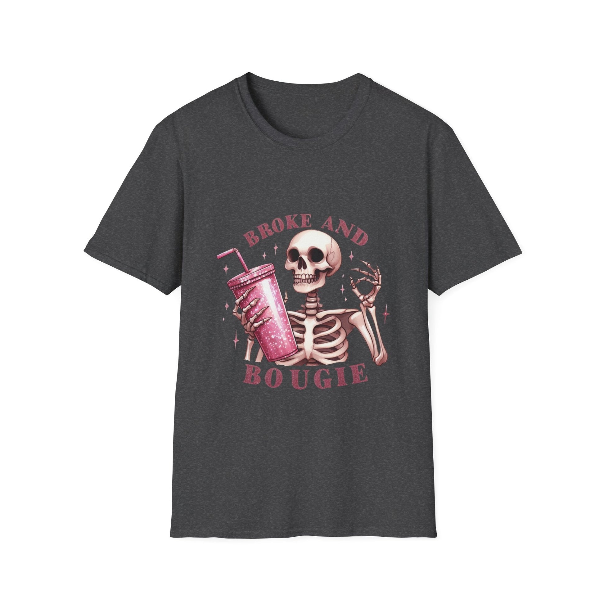 Broke and Boujie Skeleton Unisex Softstyle T-Shirt - Moon & Starr Handcrafted Jewelry && More!