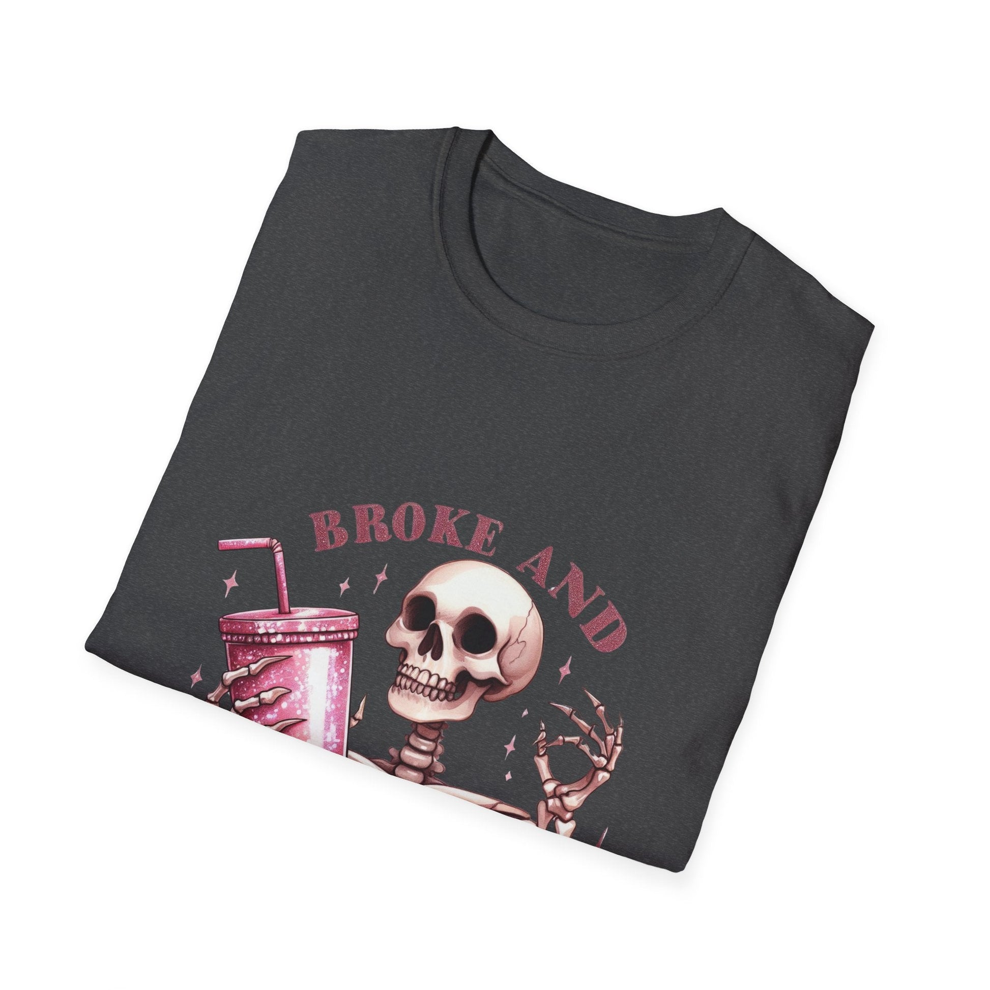 Broke and Boujie Skeleton Unisex Softstyle T-Shirt - Moon & Starr Handcrafted Jewelry && More!