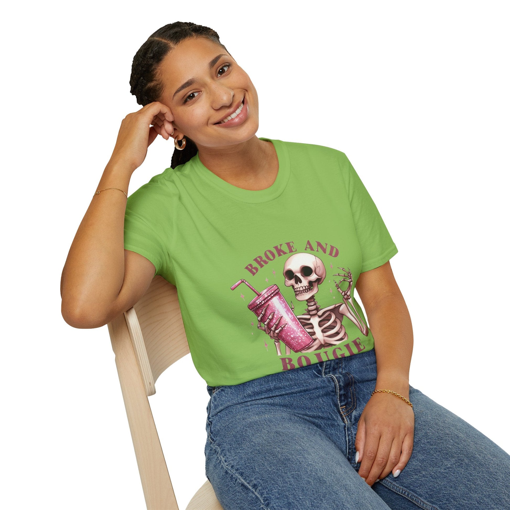 Broke and Boujie Skeleton Unisex Softstyle T-Shirt - Moon & Starr Handcrafted Jewelry && More!