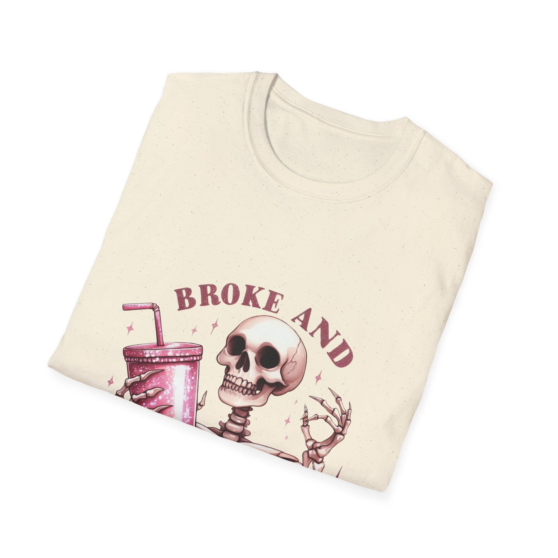 Broke and Boujie Skeleton Unisex Softstyle T-Shirt - Moon & Starr Handcrafted Jewelry && More!