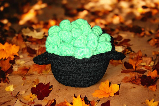 Bubbling Boiling Cauldron Crochet Coaster Set Of 2 or 4, Handmade Halloween Decor, Cute and witchy coasters - Moon & Starr Handcrafted LLC