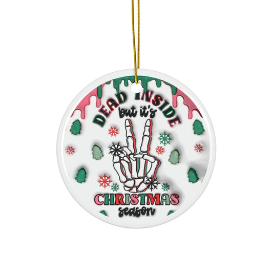 Ceramic Ornament - Dead Inside Christmas Skeleton Hand - Moon & Starr Handcrafted LLC