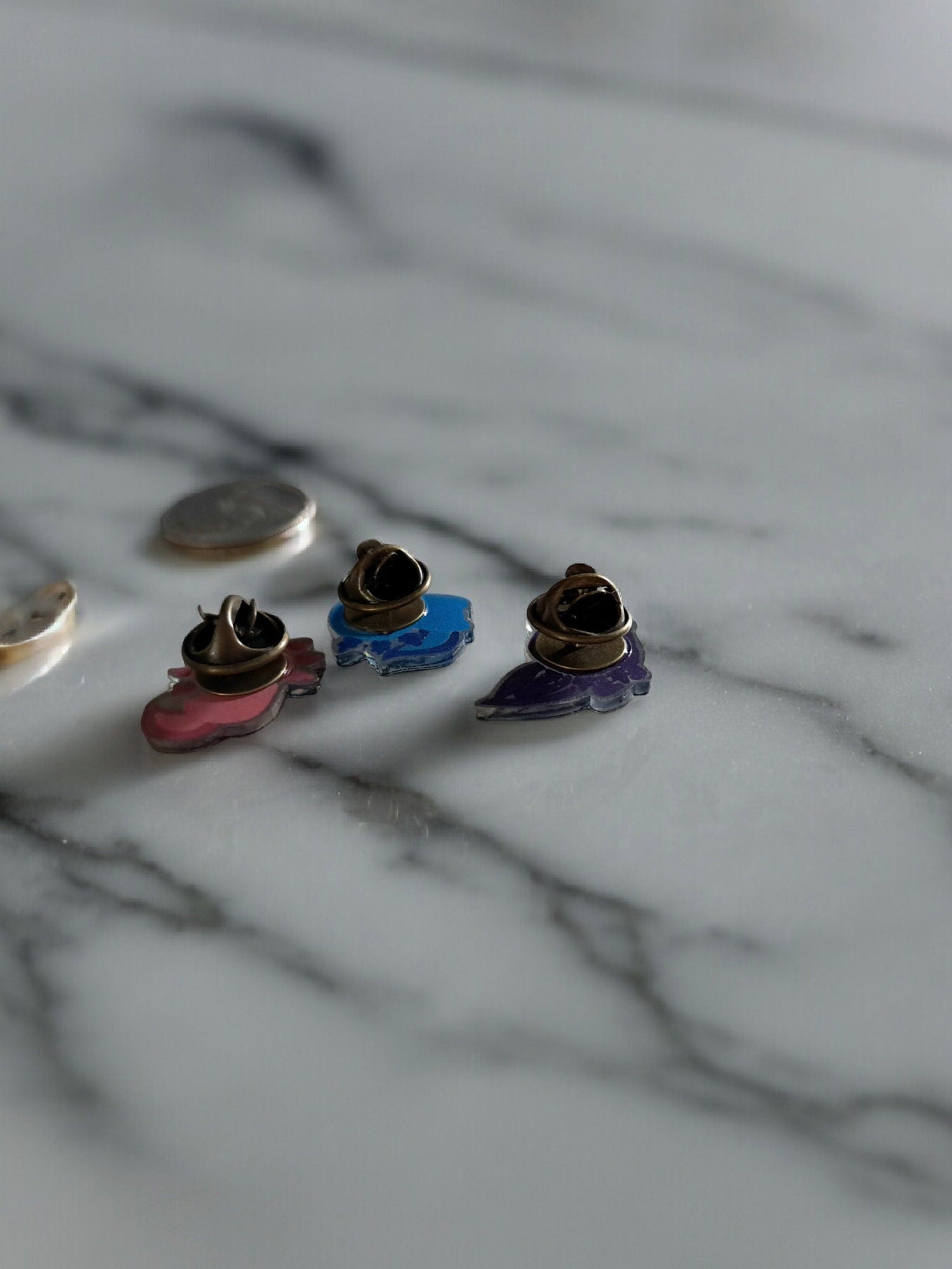 Custom Hand - painted Miniature Axolotl Pins, You Choose Colors, Set Of 3 Brass Backed Pins For Shirts, Bags, Etc. Made To Order Handmade - Moon & Starr Handcrafted Jewelry && More!