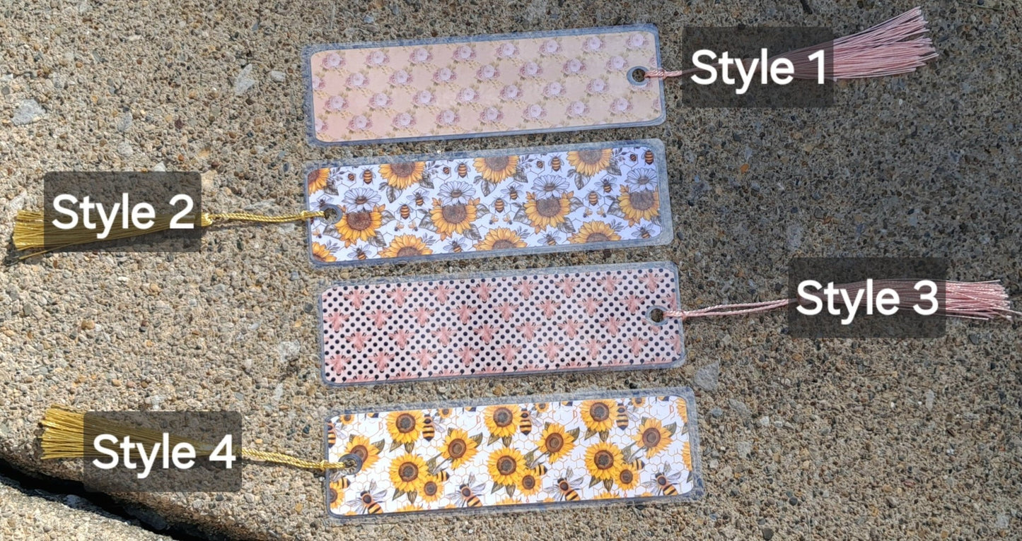 Custom Laminated Floral Bee Image Bookmarks With Tassels, Waterproof, Made to order - Moon & Starr Handcrafted LLC