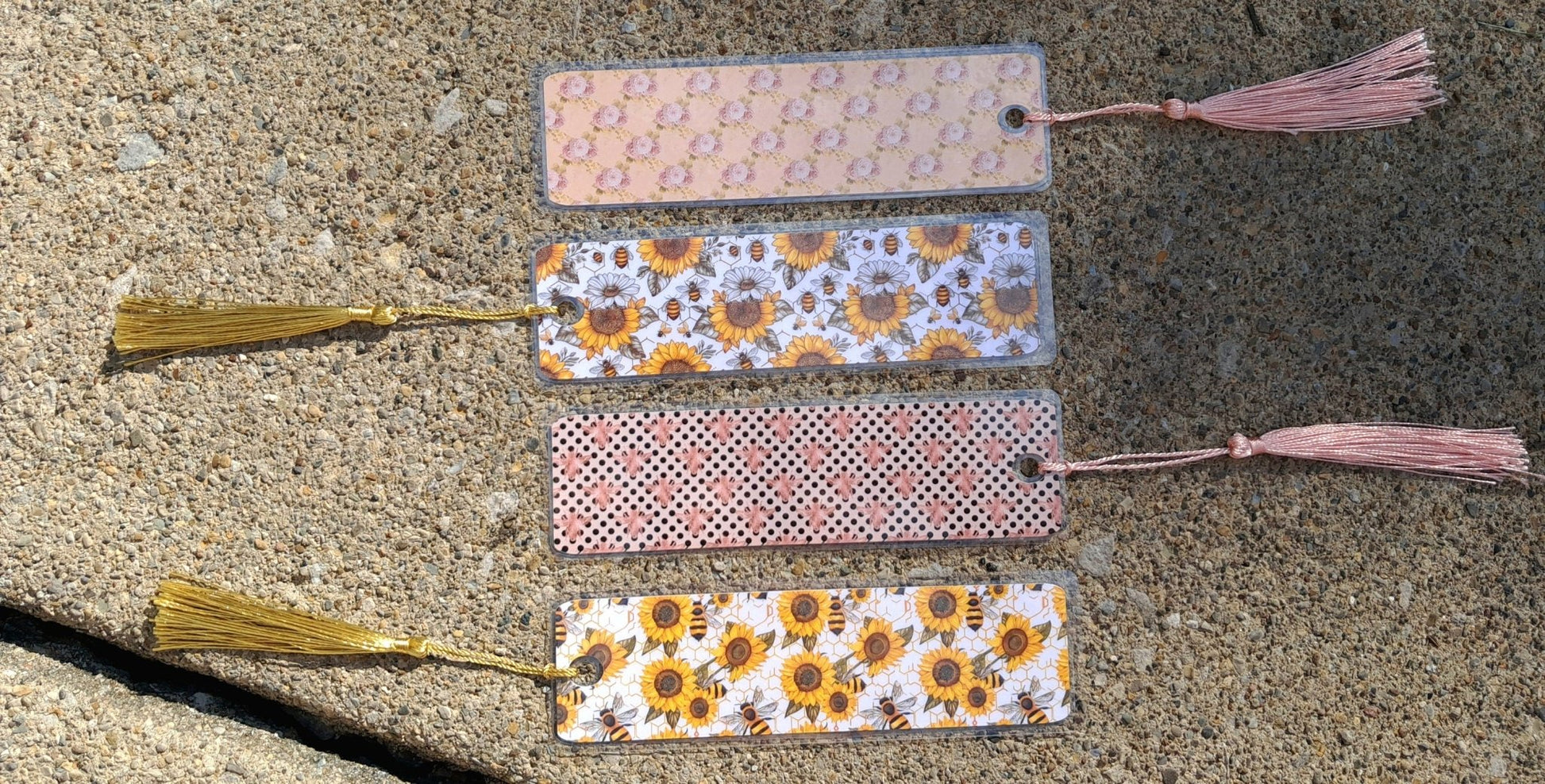 Custom Laminated Floral Bee Image Bookmarks With Tassels, Waterproof, Made to order - Moon & Starr Handcrafted LLC