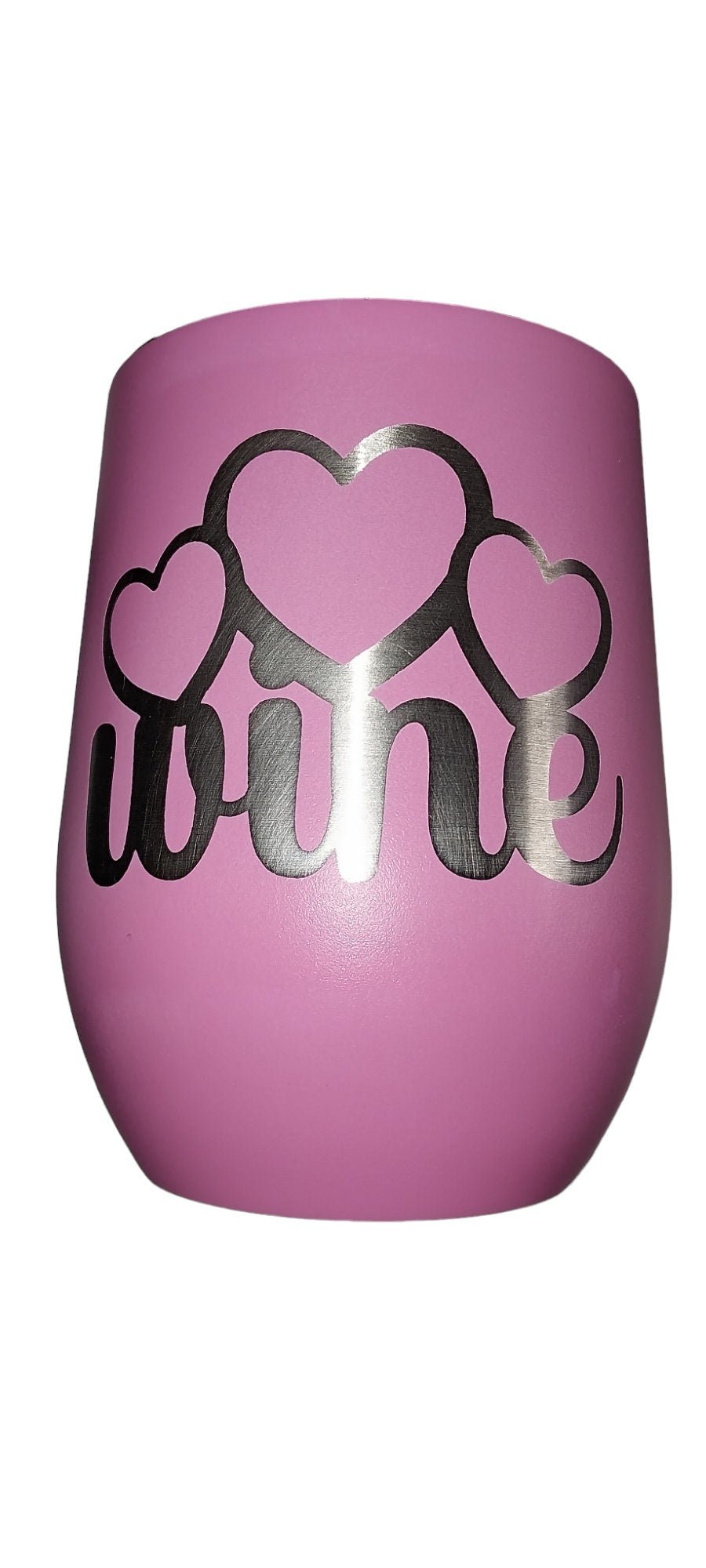 Cute Pink Customized 12oz Wine Tumbler With Plastic Lid, Steel Double Wall Tumbler, Keeps Drink Cool, Custom Etched Design Wine With Hearts - Moon & Starr Handcrafted Jewelry && More!