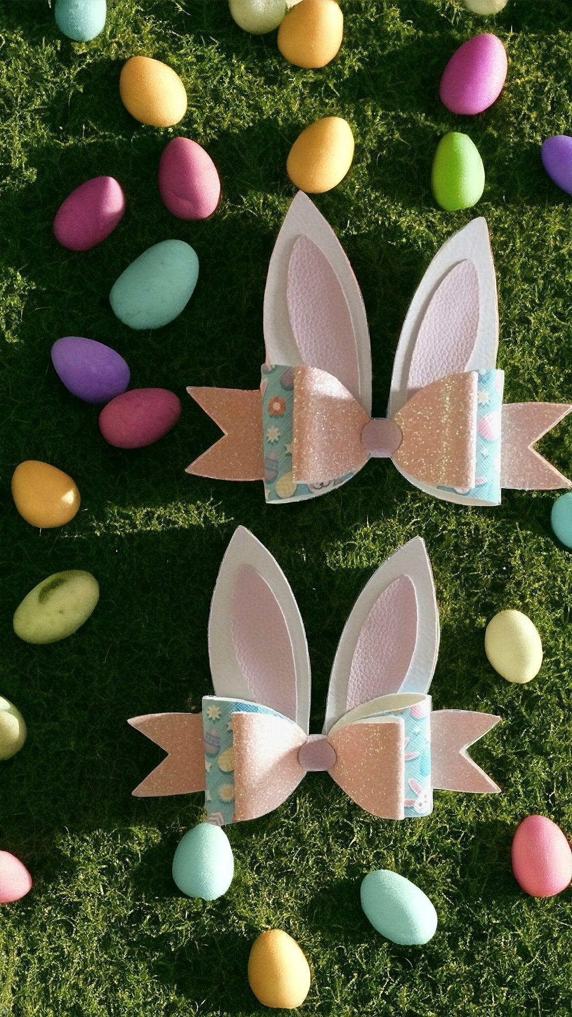 Extra Large Little Girls Bunny Bow With Ears, Alligator Clip In Handmade With Faux Leather, Easter Holiday Hair Accessories - Moon & Starr Handcrafted Jewelry && More!