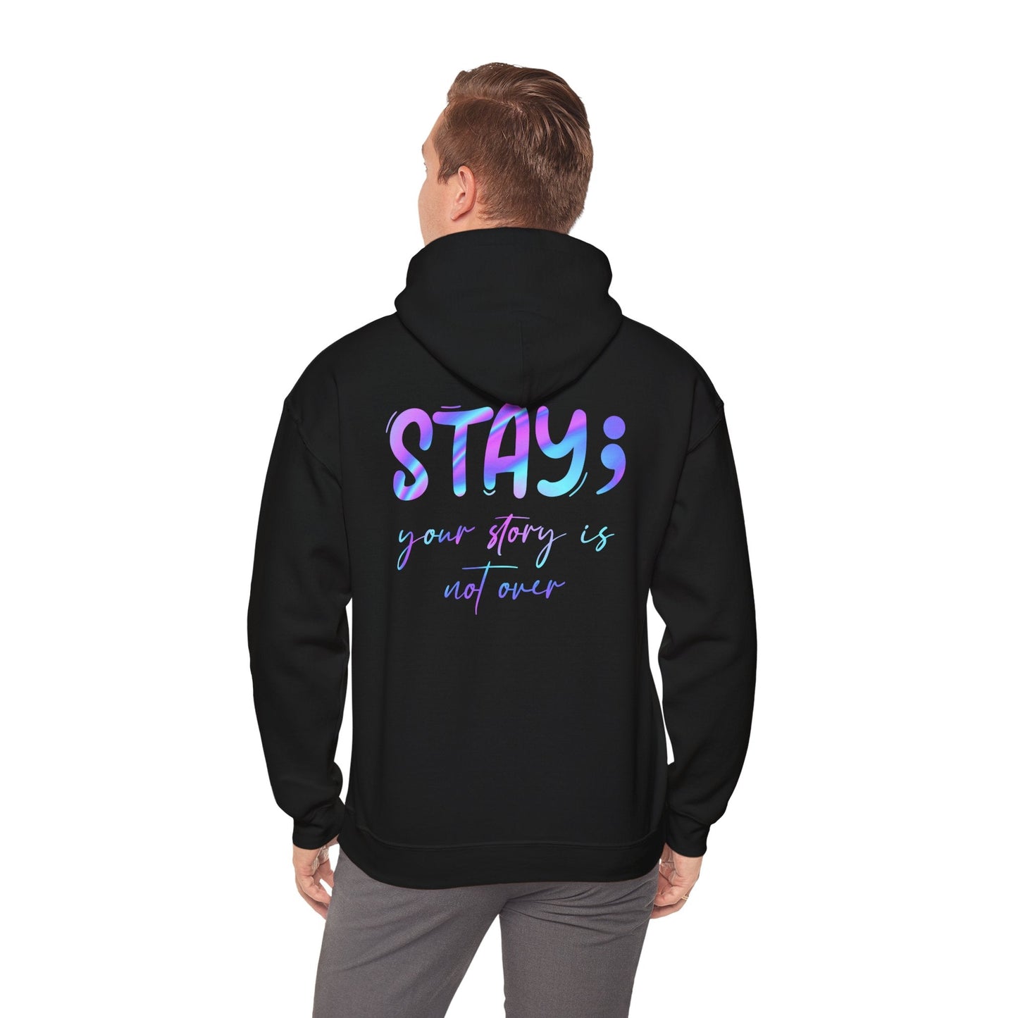 Hooded Sweatshirt: 'Continue, Stay' Suicide Awareness Message - Moon & Starr Handcrafted LLC