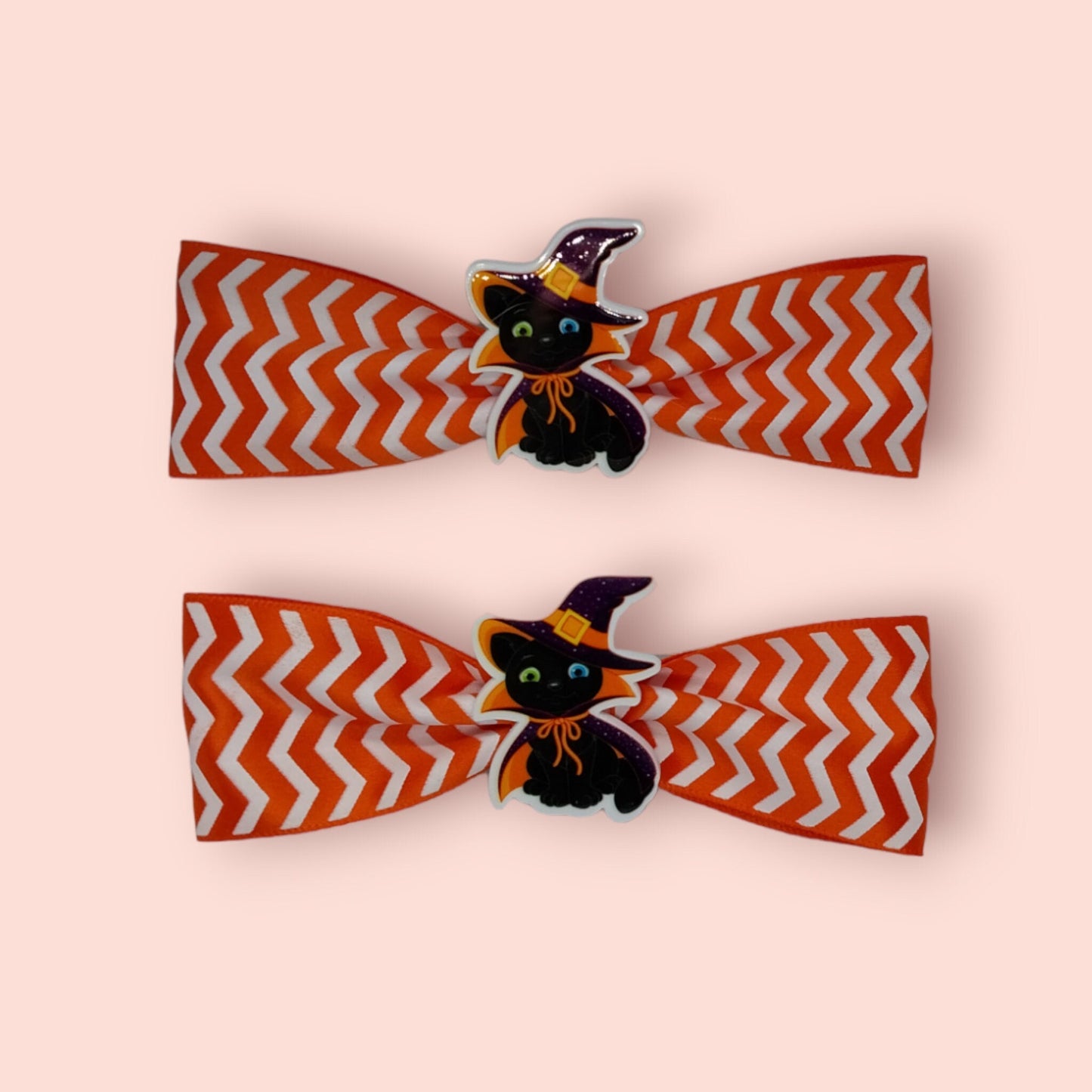 Large Cute Orange Striped Halloween Cat Clip In Bow For Girls And Women Single Or Set Of 2 - Moon & Starr Handcrafted Jewelry && More!