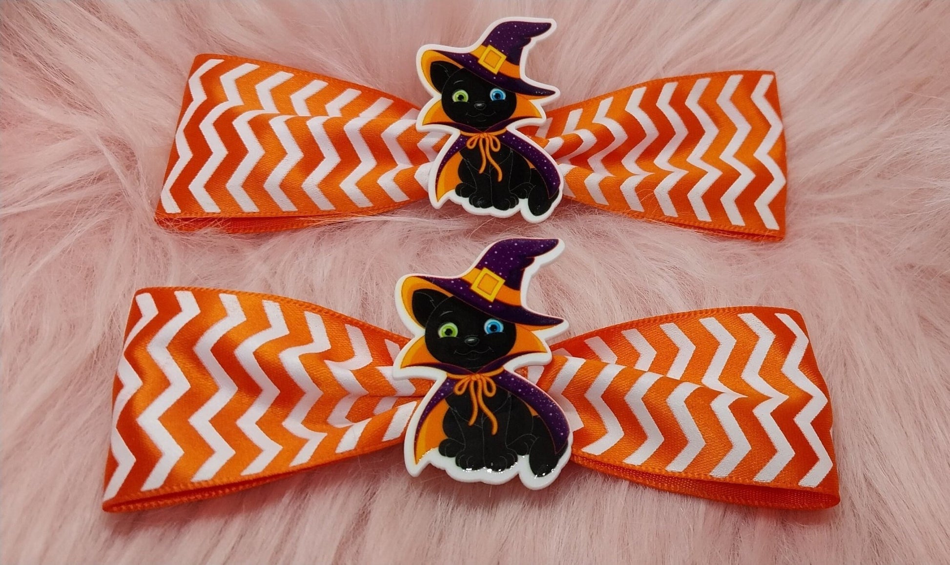 Large Cute Orange Striped Halloween Cat Clip In Bow For Girls And Women Single Or Set Of 2 - Moon & Starr Handcrafted Jewelry && More!