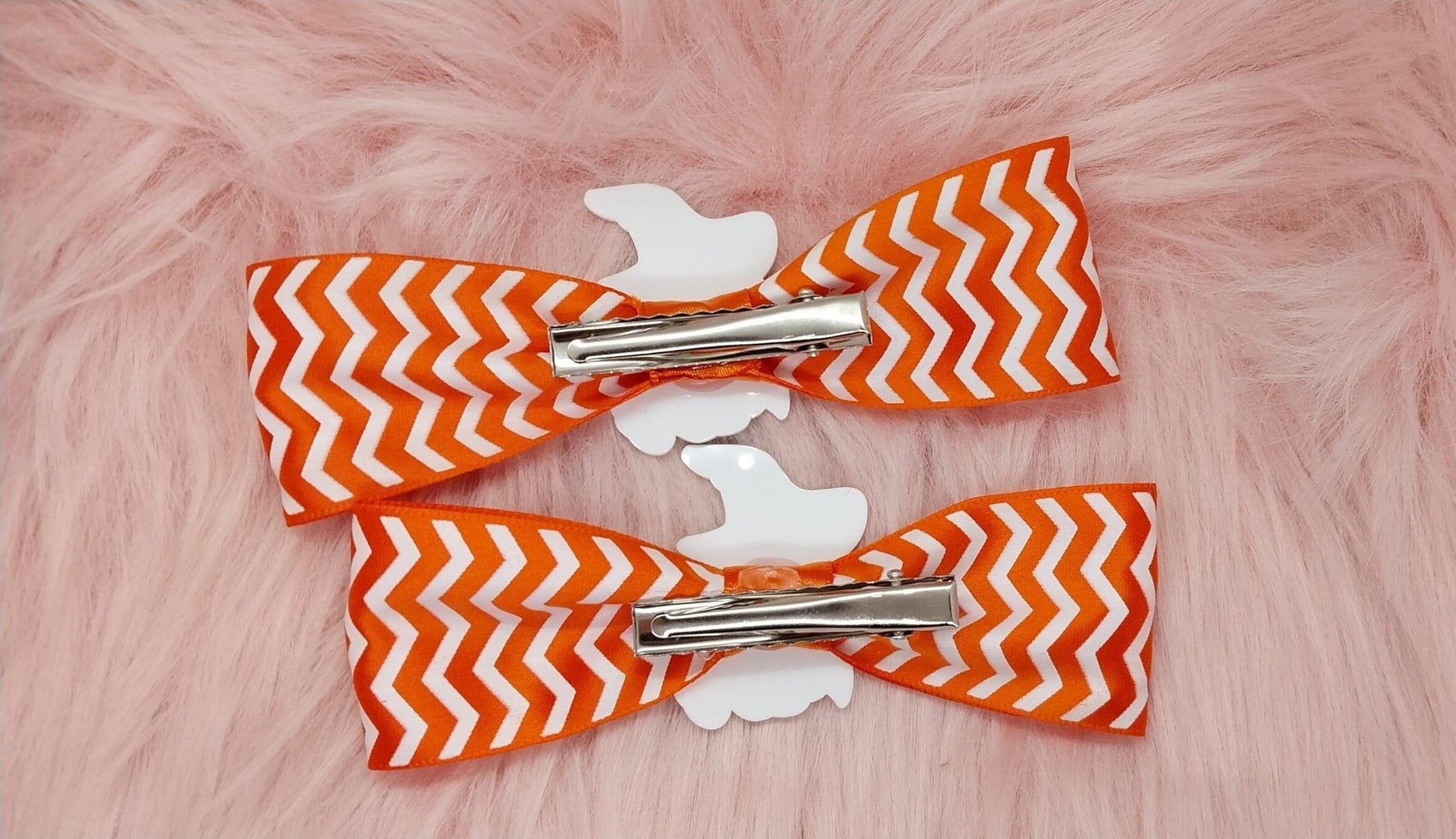 Large Cute Orange Striped Halloween Cat Clip In Bow For Girls And Women Single Or Set Of 2 - Moon & Starr Handcrafted Jewelry && More!