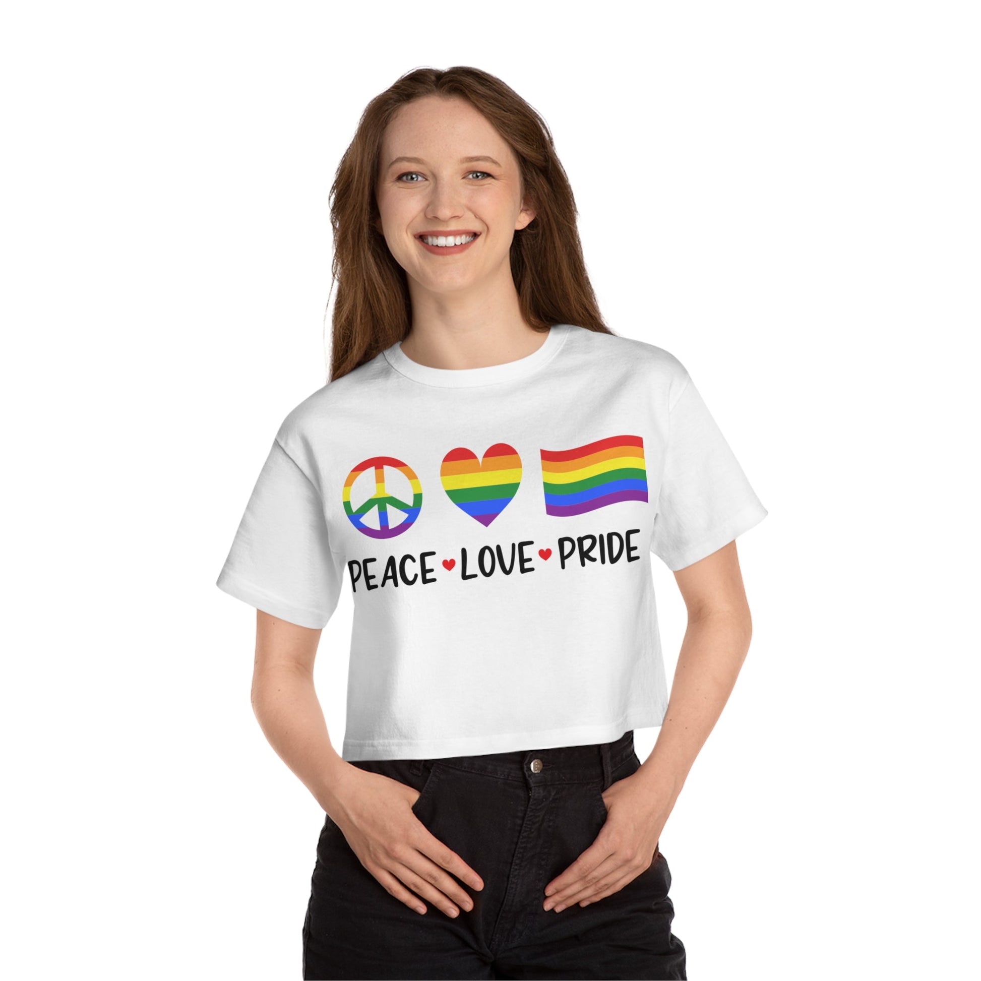 Peace-Love-Pride Champion Women's Heritage Cropped T-Shirt - Moon & Starr Handcrafted Jewelry && More!