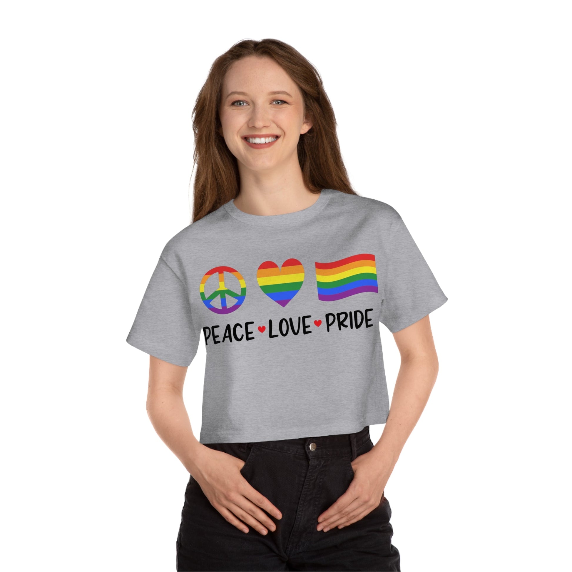 Peace-Love-Pride Champion Women's Heritage Cropped T-Shirt - Moon & Starr Handcrafted Jewelry && More!