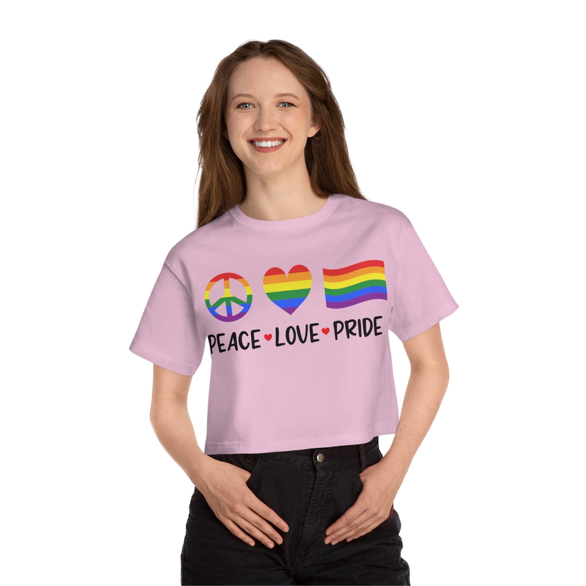 Peace-Love-Pride Champion Women's Heritage Cropped T-Shirt - Moon & Starr Handcrafted Jewelry && More!