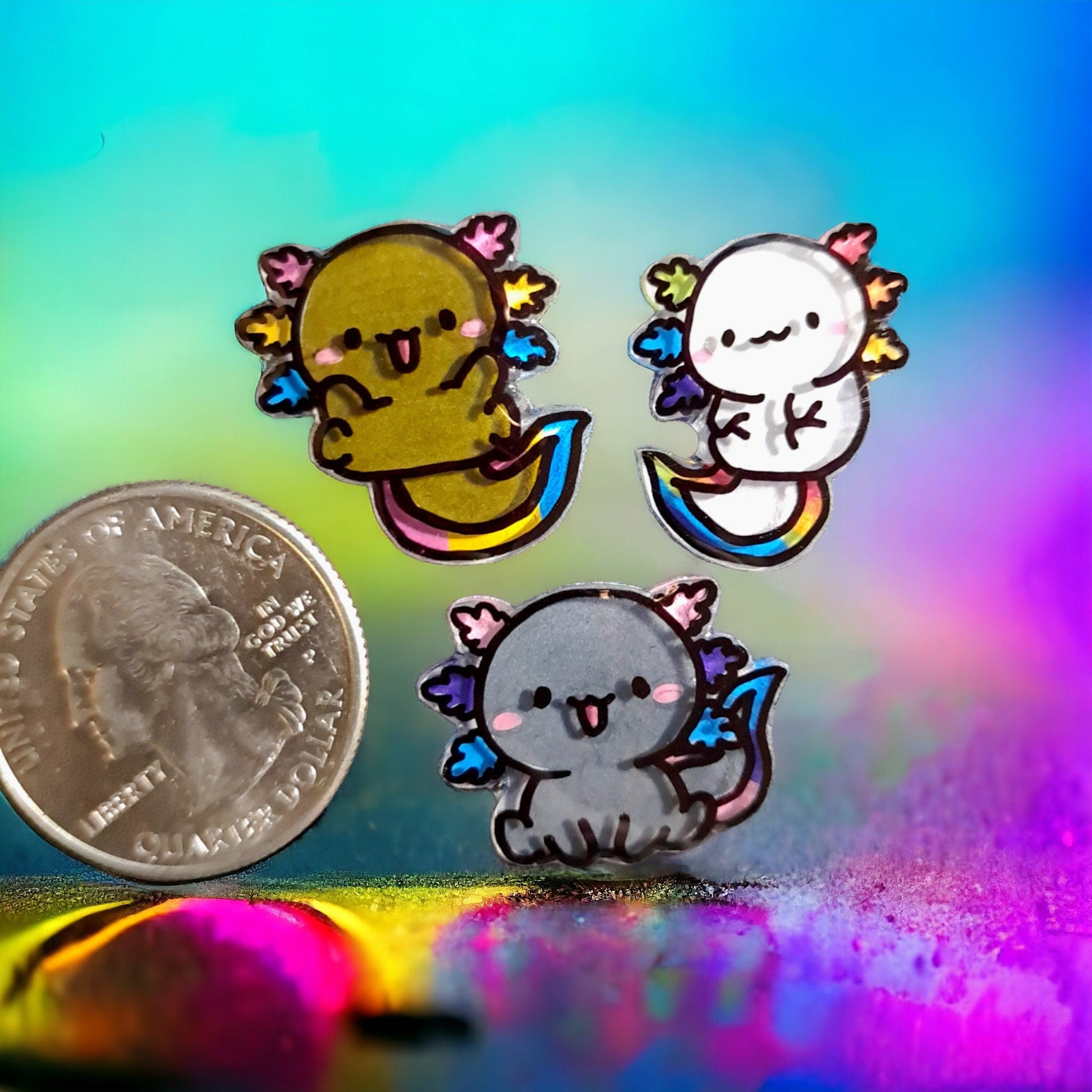 Pride Axolotl Mini Pin Set Of 3, LGBTQ Pride Pins For Shirts, Bags, and More, Handmade Pride/Ally Wear - Moon & Starr Handcrafted Jewelry && More!