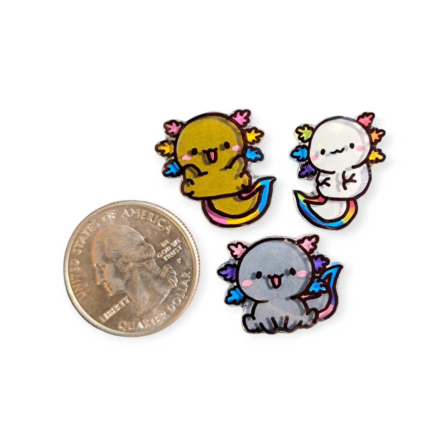 Pride Axolotl Mini Pin Set Of 3, LGBTQ Pride Pins For Shirts, Bags, and More, Handmade Pride/Ally Wear - Moon & Starr Handcrafted Jewelry && More!