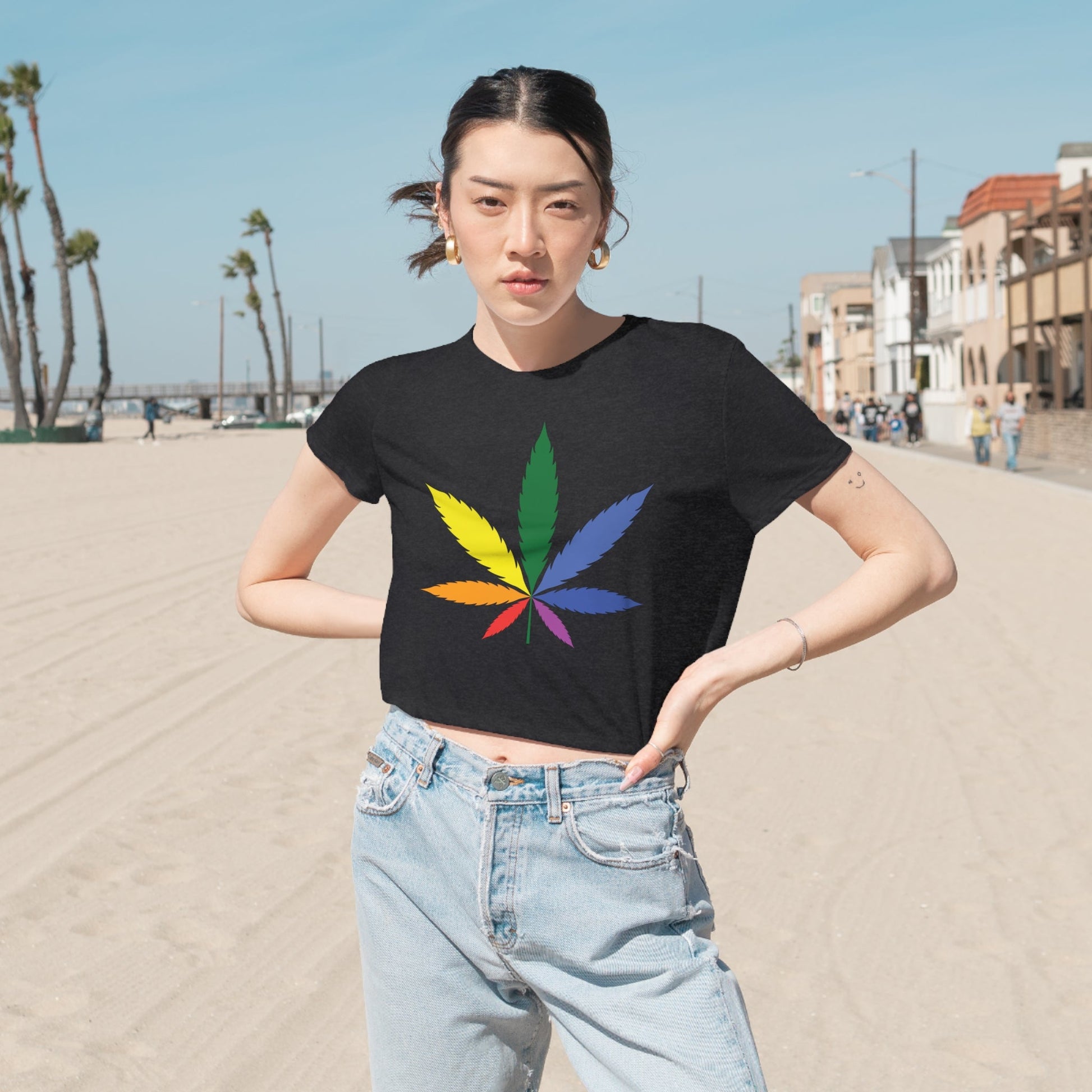 Pride Leaf Women's Flowy Cropped Tee - Moon & Starr Handcrafted Jewelry && More!