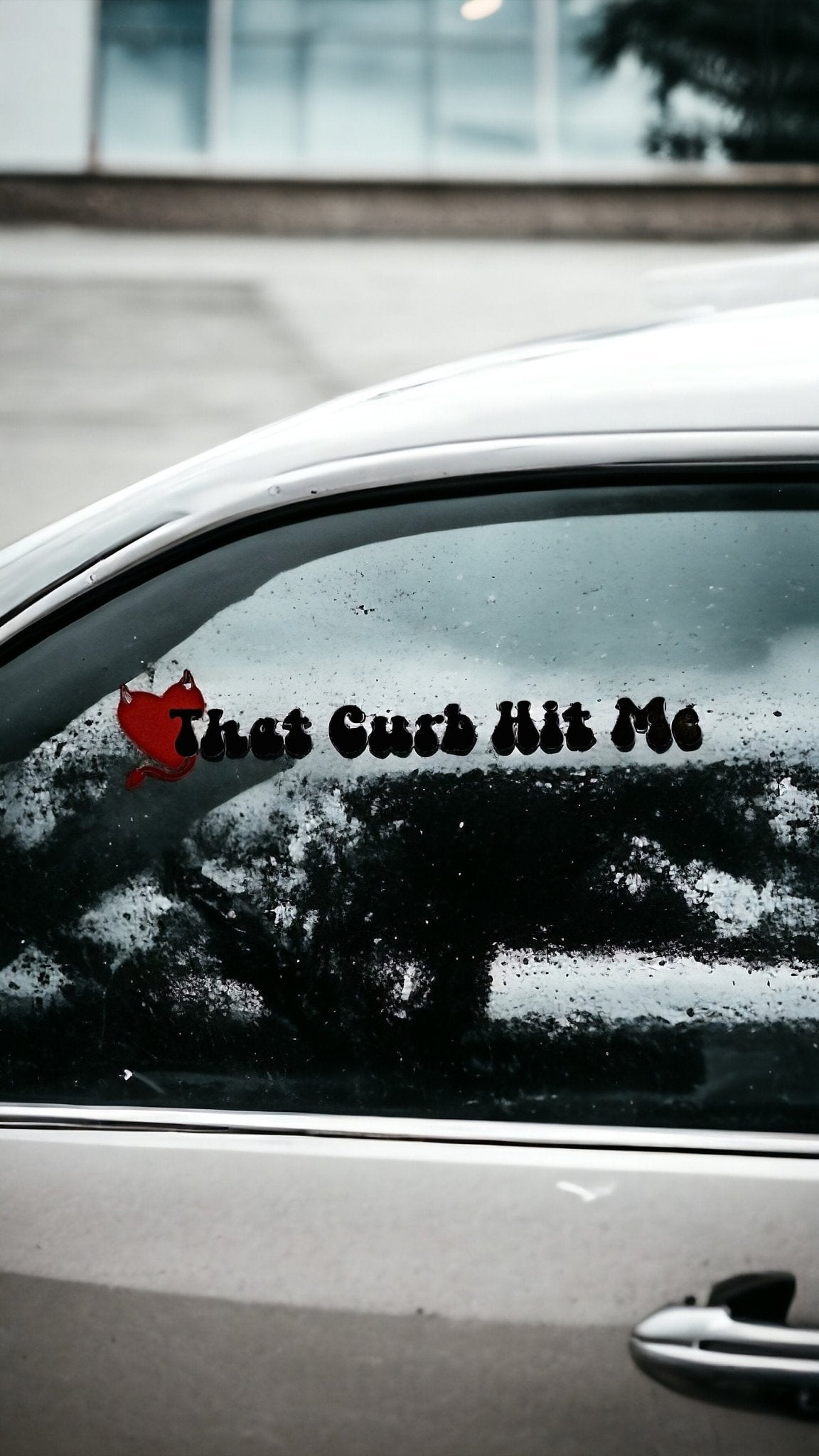 That Curb Hit Me Cute Quirky Car Decal For Window, Funny Saying With Devil Horned Heart, Y2k Style Design - Moon & Starr Handcrafted Jewelry && More!