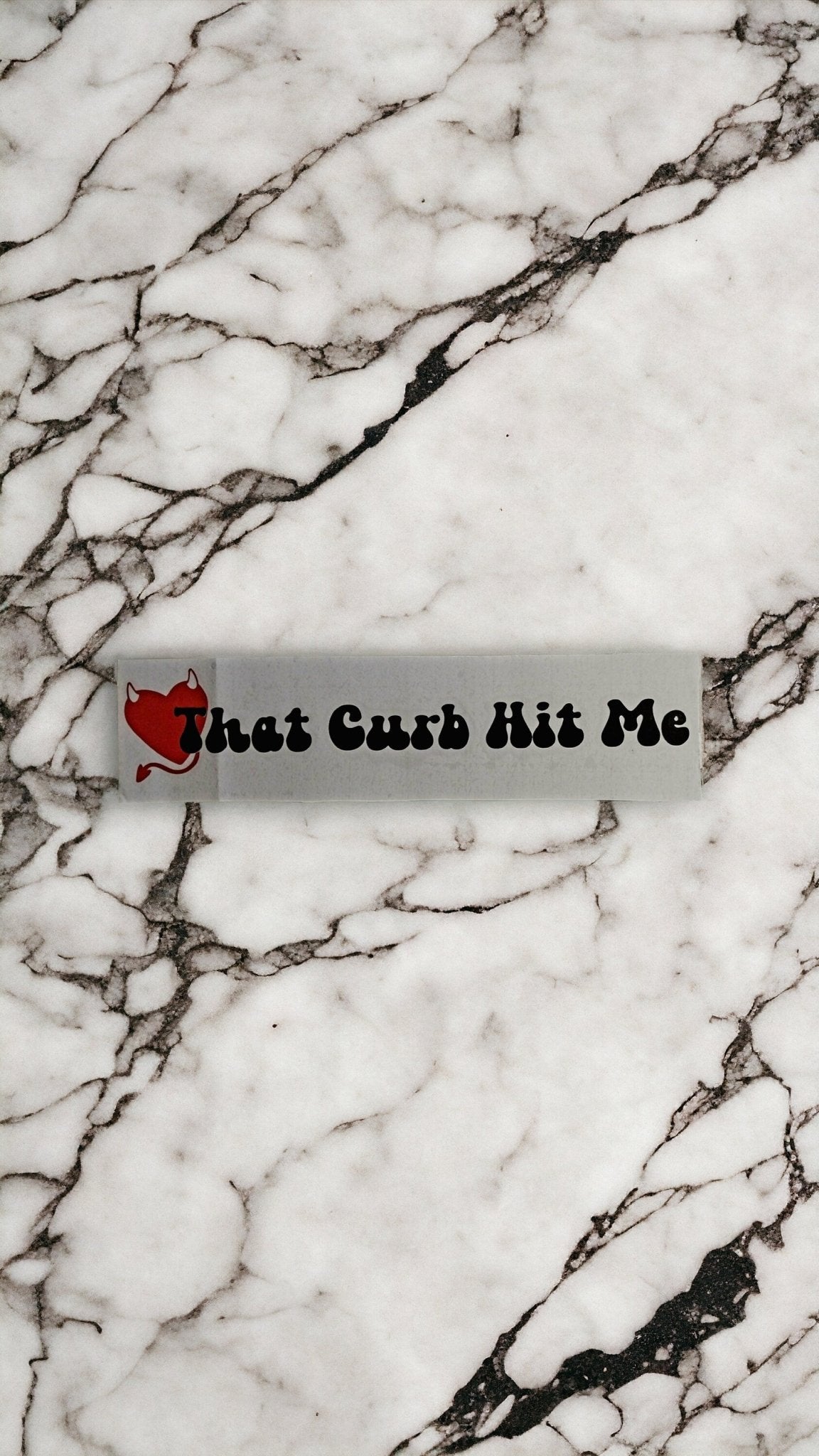 That Curb Hit Me Cute Quirky Car Decal For Window, Funny Saying With Devil Horned Heart, Y2k Style Design - Moon & Starr Handcrafted Jewelry && More!