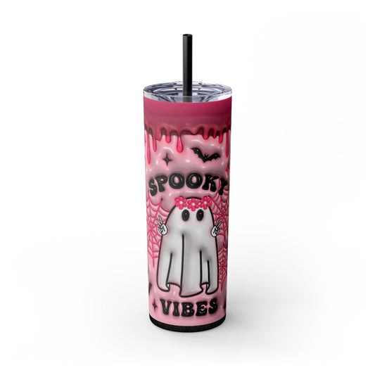 Tumbler - Pink Spooky Vibes Retro Ghost Halloween Season - Moon & Starr Handcrafted LLC