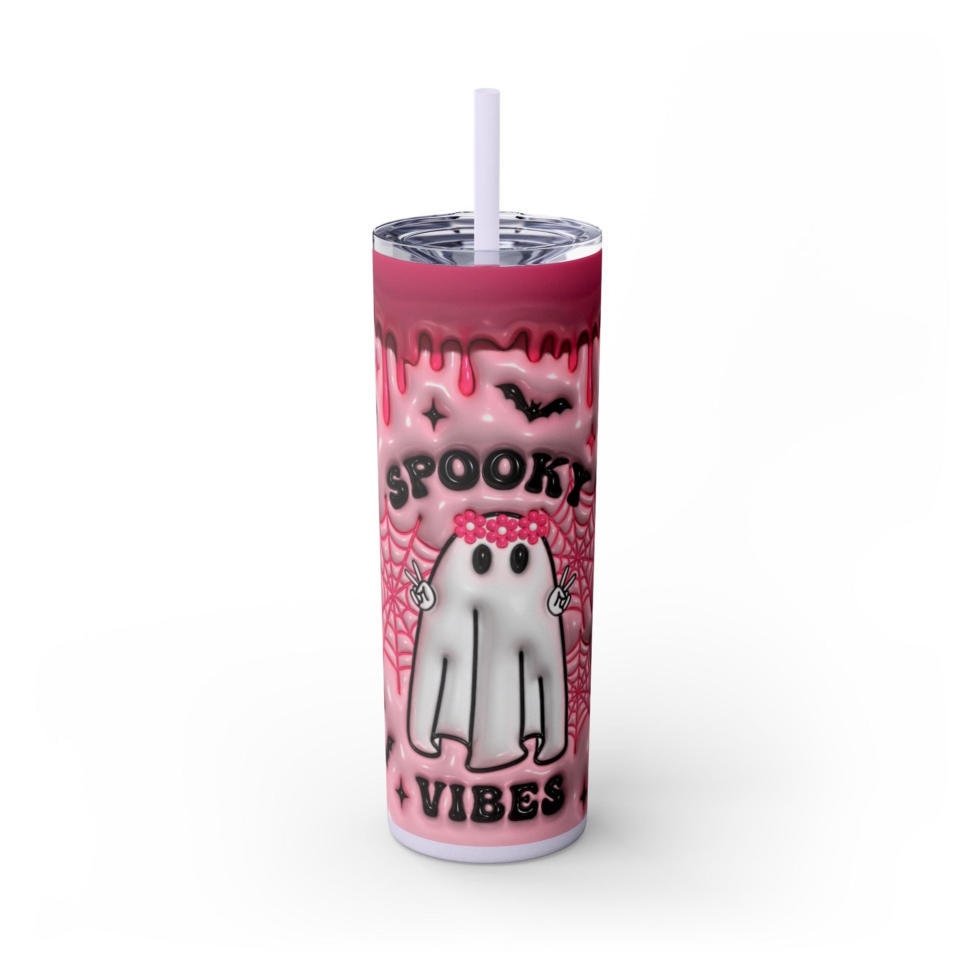 Tumbler - Pink Spooky Vibes Retro Ghost Halloween Season - Moon & Starr Handcrafted LLC