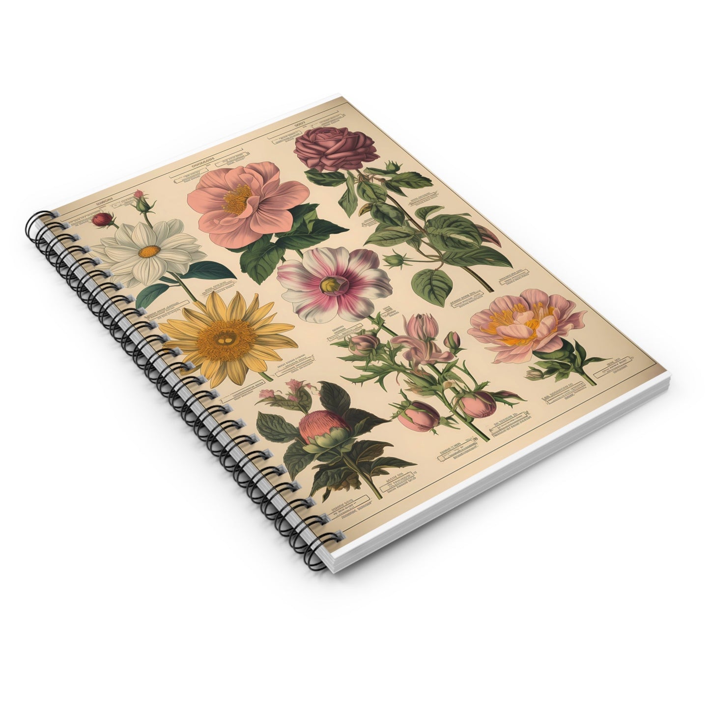 Vintage Flower Chart Spiral Notebook - Ruled Line - Moon & Starr Handcrafted Jewelry && More!