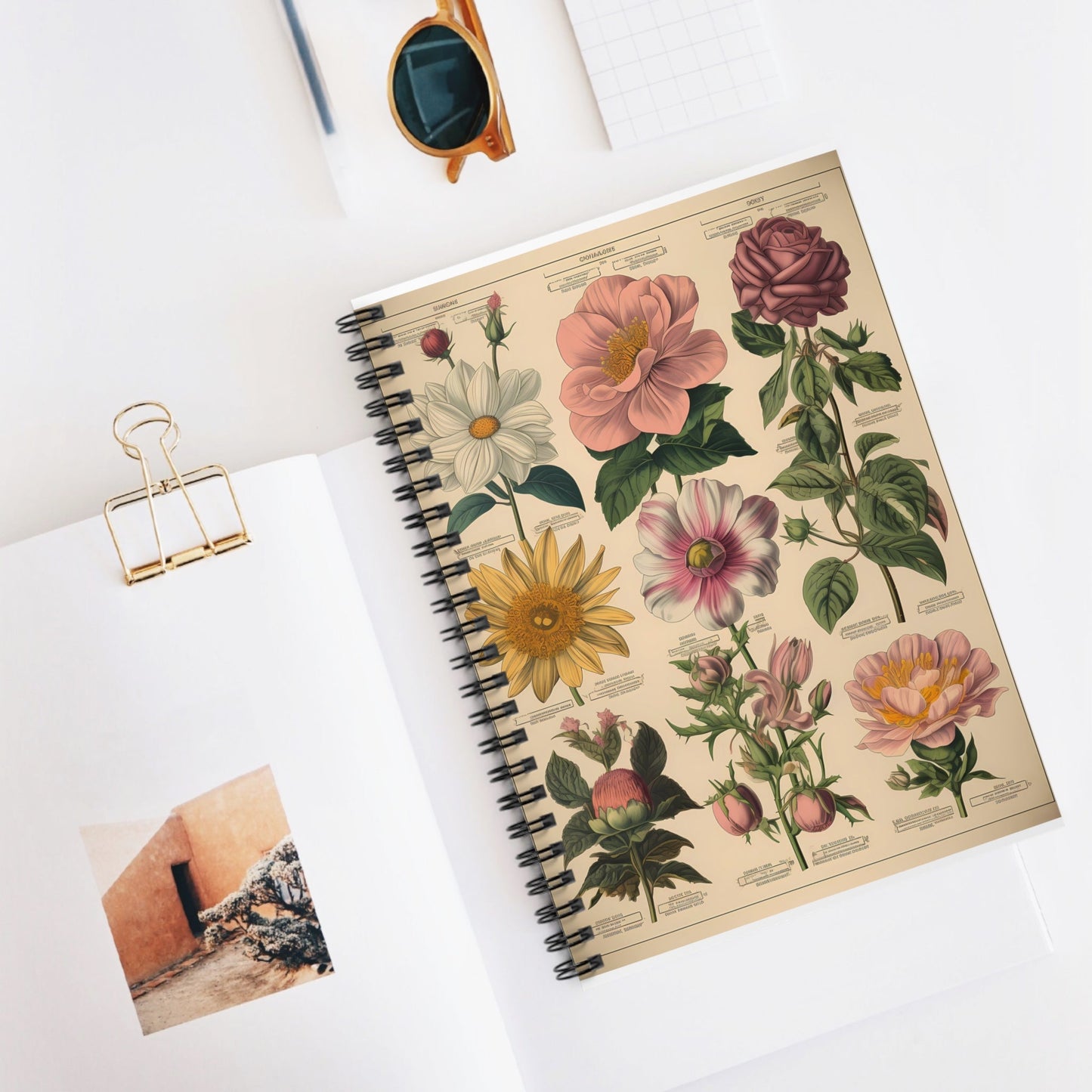 Vintage Flower Chart Spiral Notebook - Ruled Line - Moon & Starr Handcrafted Jewelry && More!