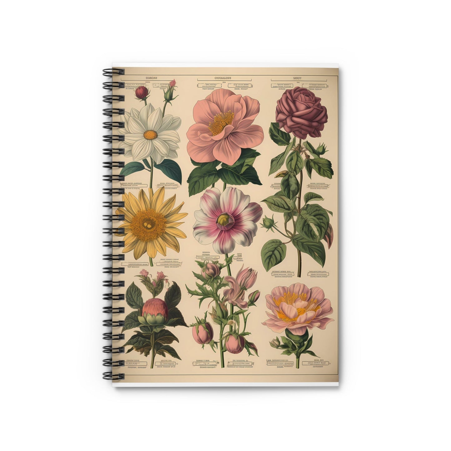 Vintage Flower Chart Spiral Notebook - Ruled Line - Moon & Starr Handcrafted Jewelry && More!