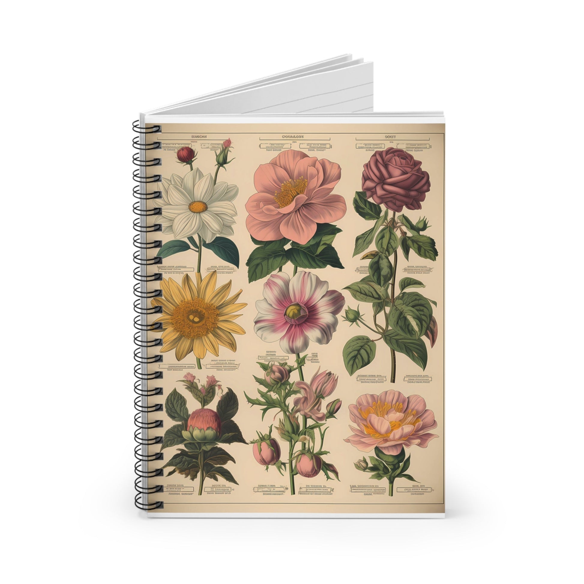 Vintage Flower Chart Spiral Notebook - Ruled Line - Moon & Starr Handcrafted Jewelry && More!