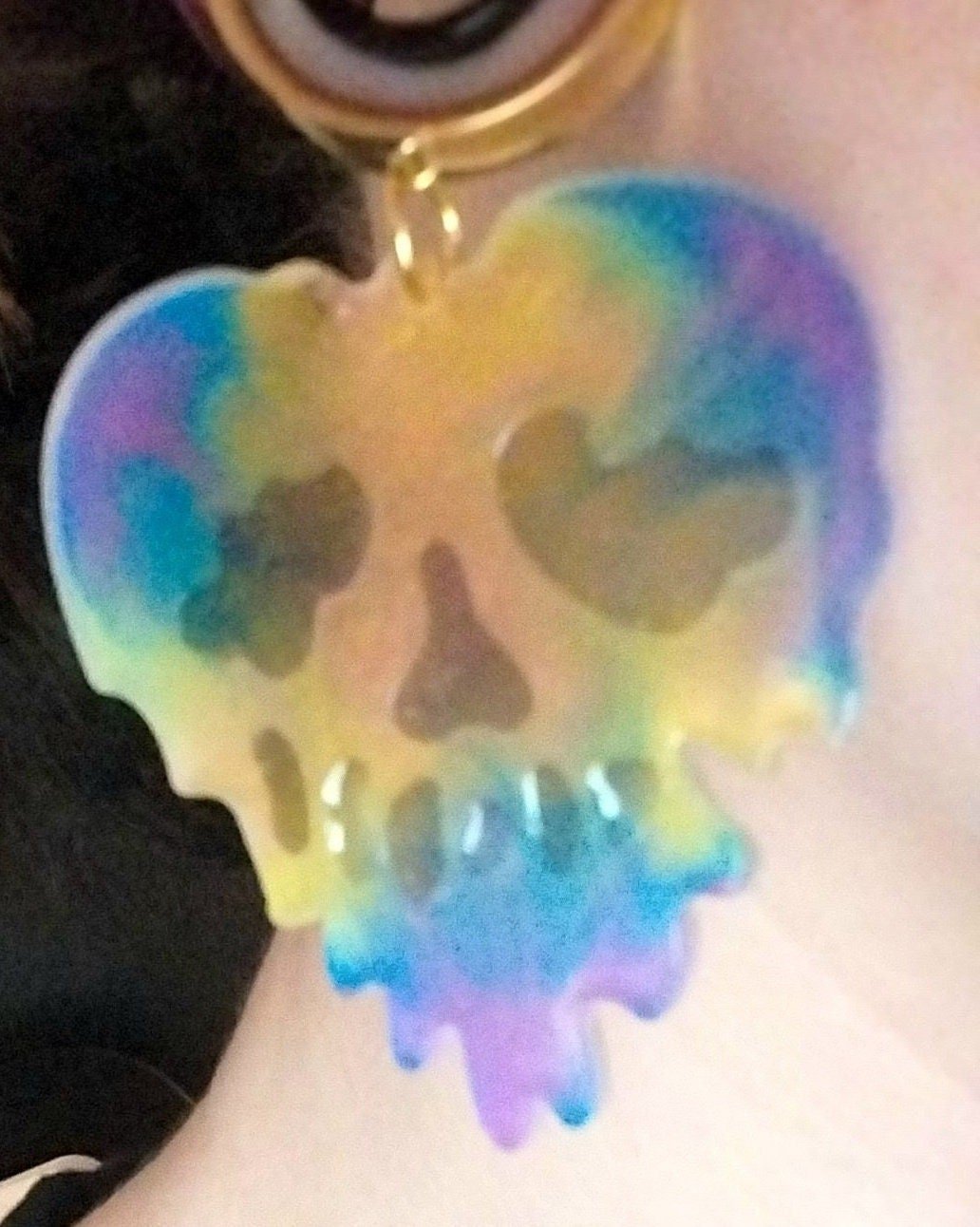 1" (25 MM) Gold Screw Back Tunnels- Tie Dye Rainbow Skeleton Heart Dangles, Tunnels, Gauges, Screw Back Tunnels, Gift for her, 25 MM Gauges - Moon & Starr Handcrafted Jewelry && More!