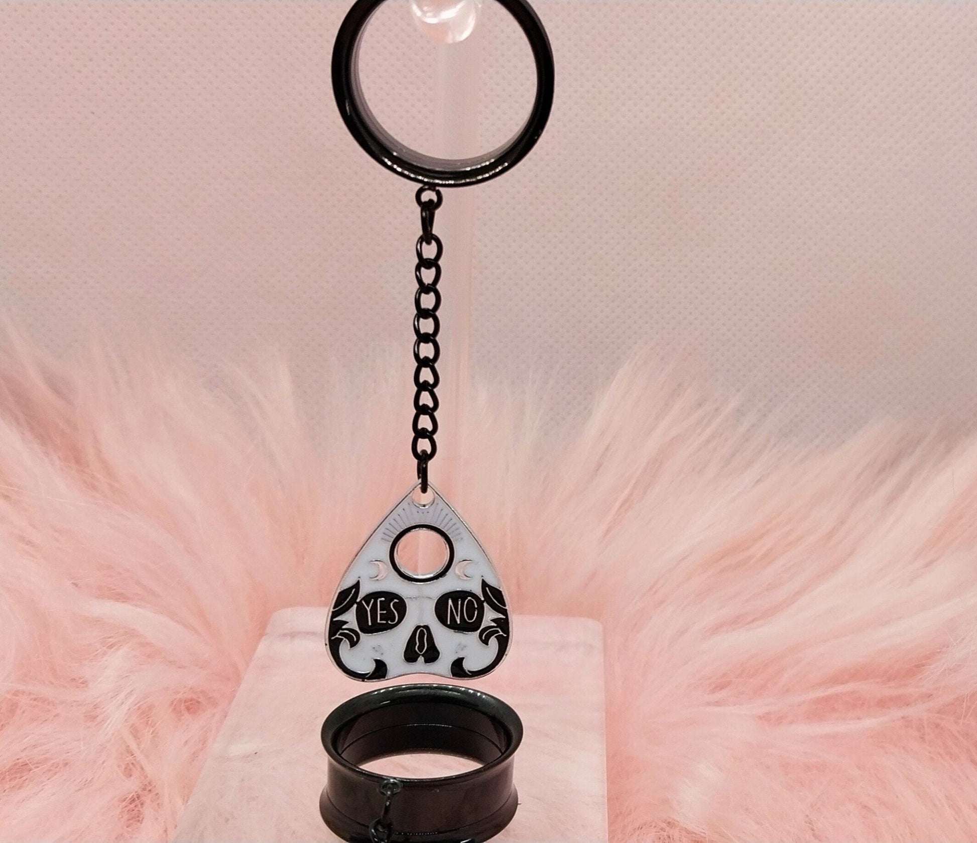 7/8" (22MM) Halloween Dangle Tunnels/Gauges Surgical Steel Screw Back Skull Planchet Charm Chain Dangle Plugs For Her Or Him Goth/Emo/Alt - Moon & Starr Handcrafted Jewelry && More!