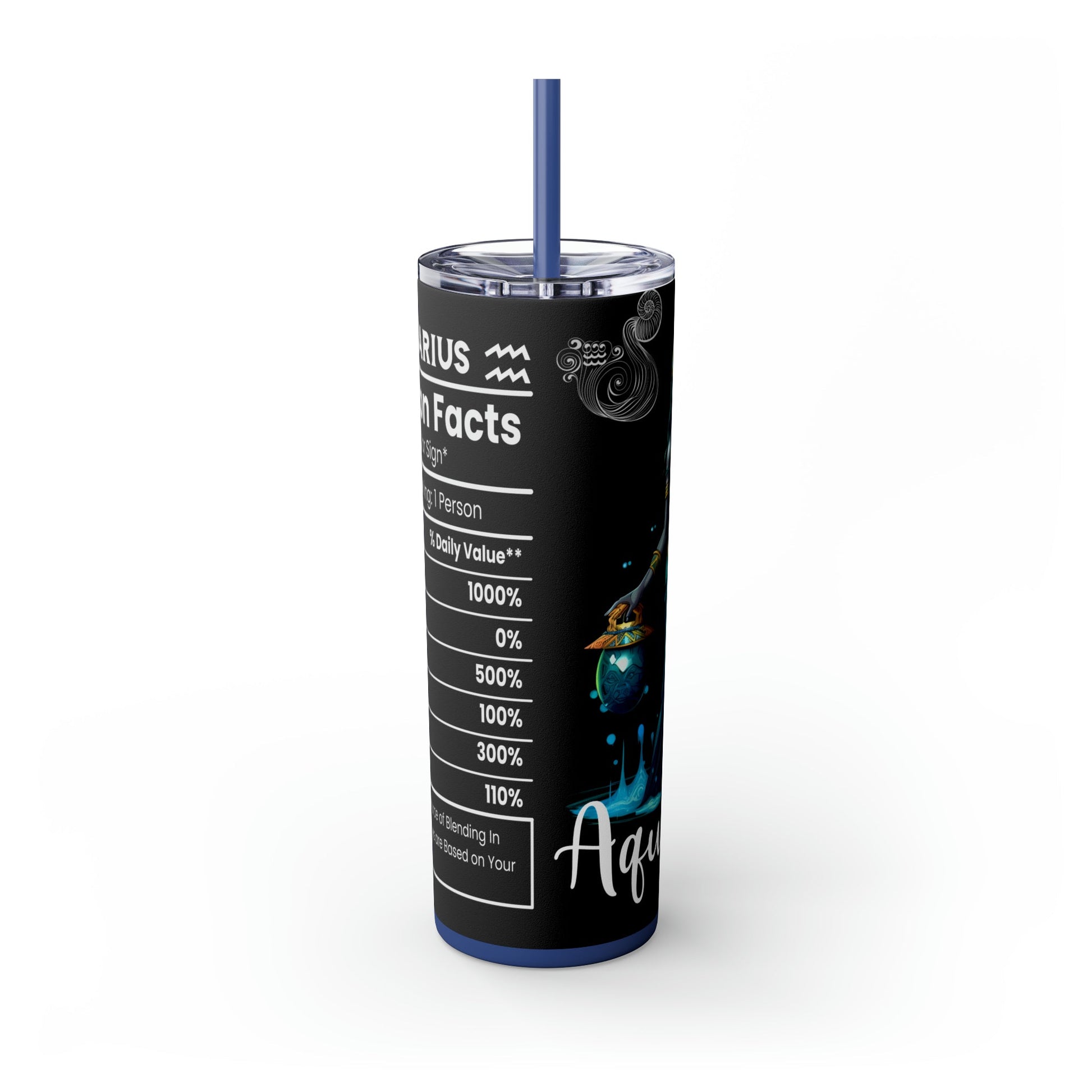 Aquarius Nutrition Facts Skinny Tumbler with Straw, 20oz - Moon & Starr Handcrafted Jewelry && More!