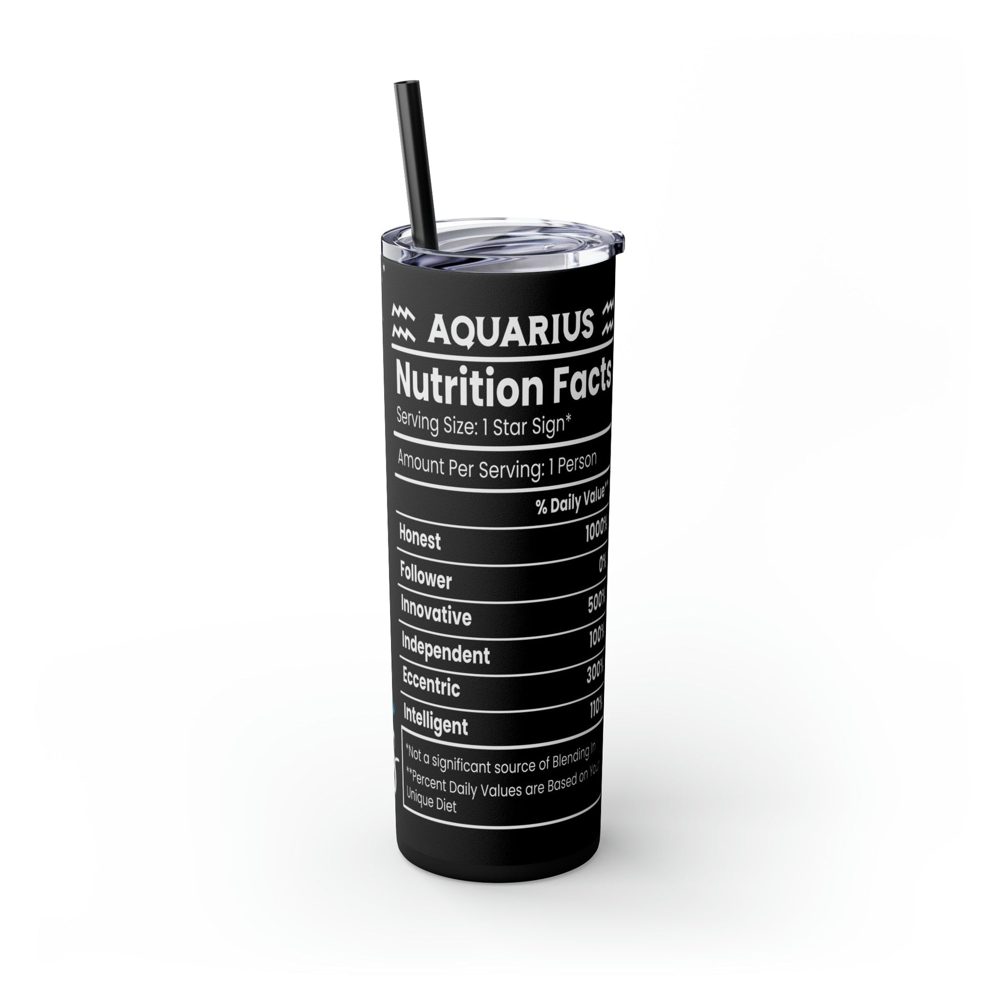 Aquarius Nutrition Facts Skinny Tumbler with Straw, 20oz - Moon & Starr Handcrafted Jewelry && More!