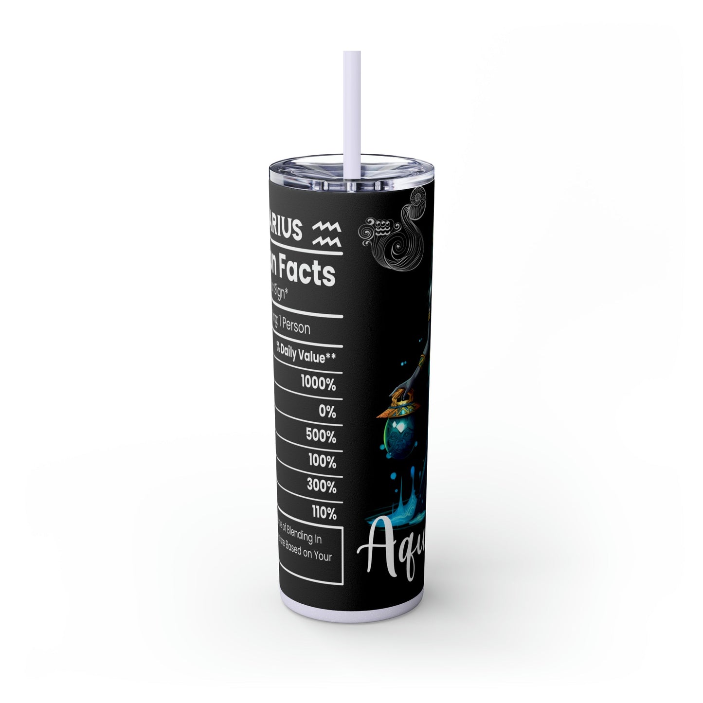 Aquarius Nutrition Facts Skinny Tumbler with Straw, 20oz - Moon & Starr Handcrafted Jewelry && More!