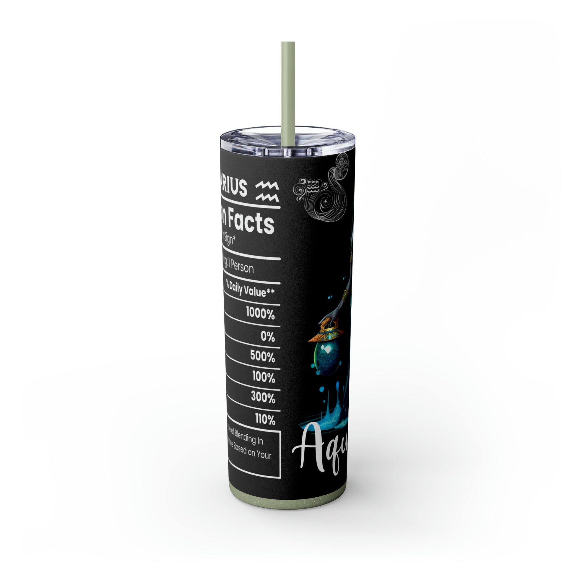 Aquarius Nutrition Facts Skinny Tumbler with Straw, 20oz - Moon & Starr Handcrafted Jewelry && More!