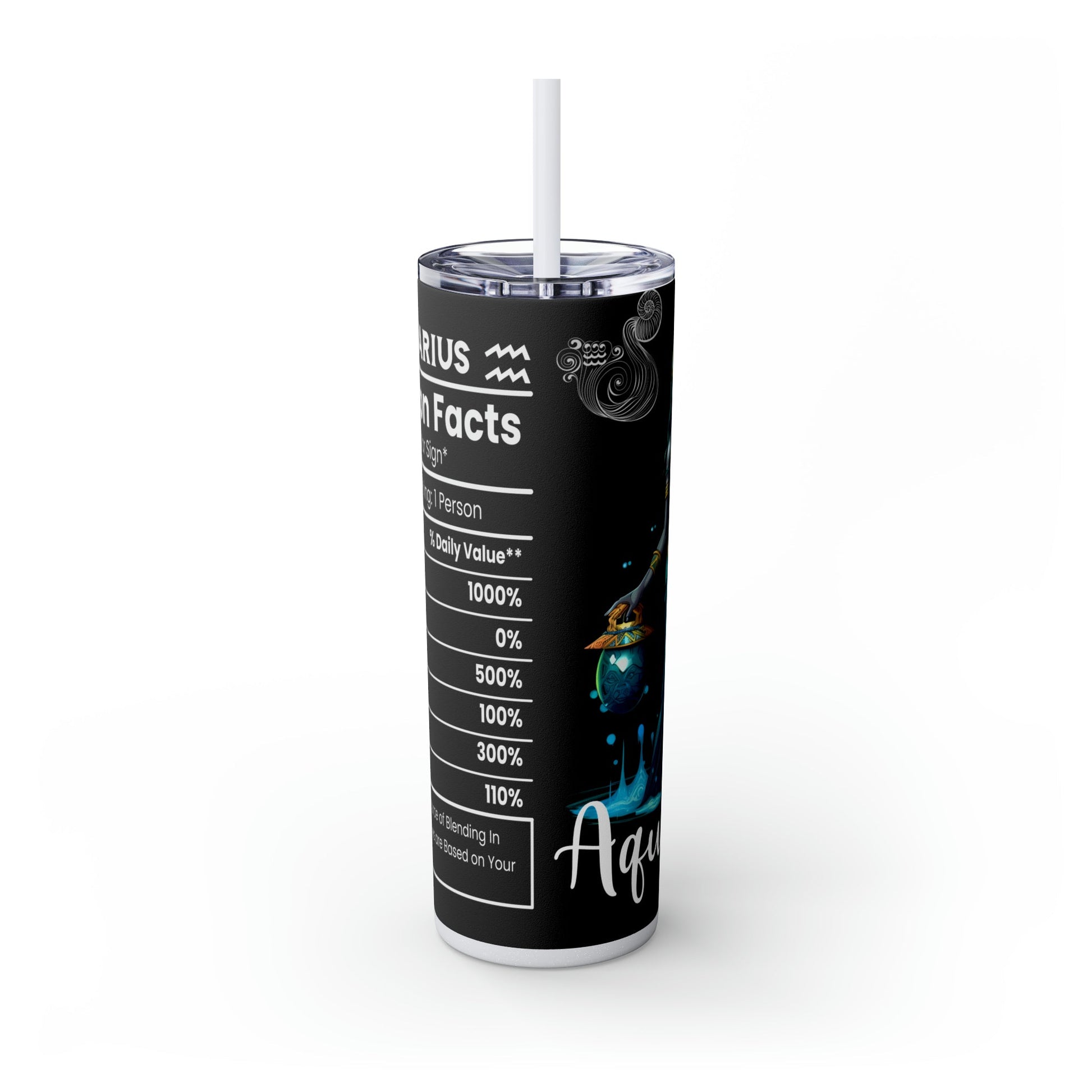 Aquarius Nutrition Facts Skinny Tumbler with Straw, 20oz - Moon & Starr Handcrafted Jewelry && More!