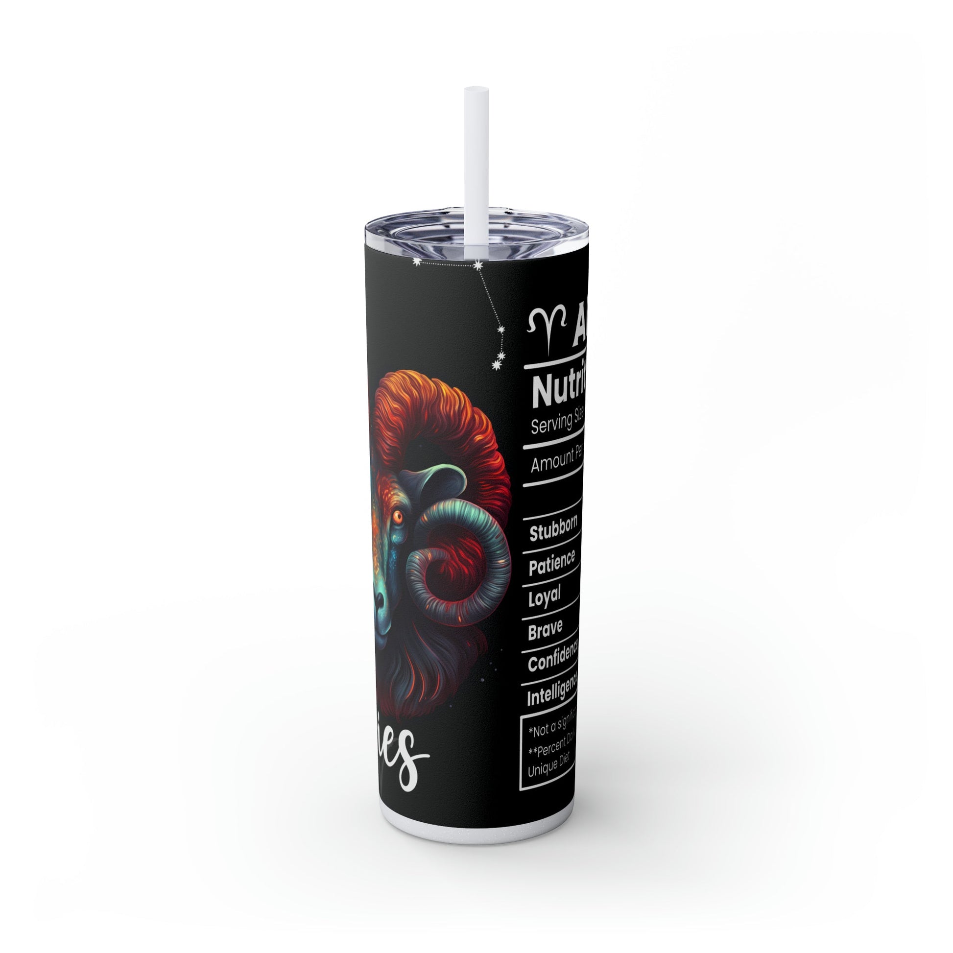 Aries Nutrition Facts Skinny Tumbler with Straw, 20oz - Moon & Starr Handcrafted Jewelry && More!