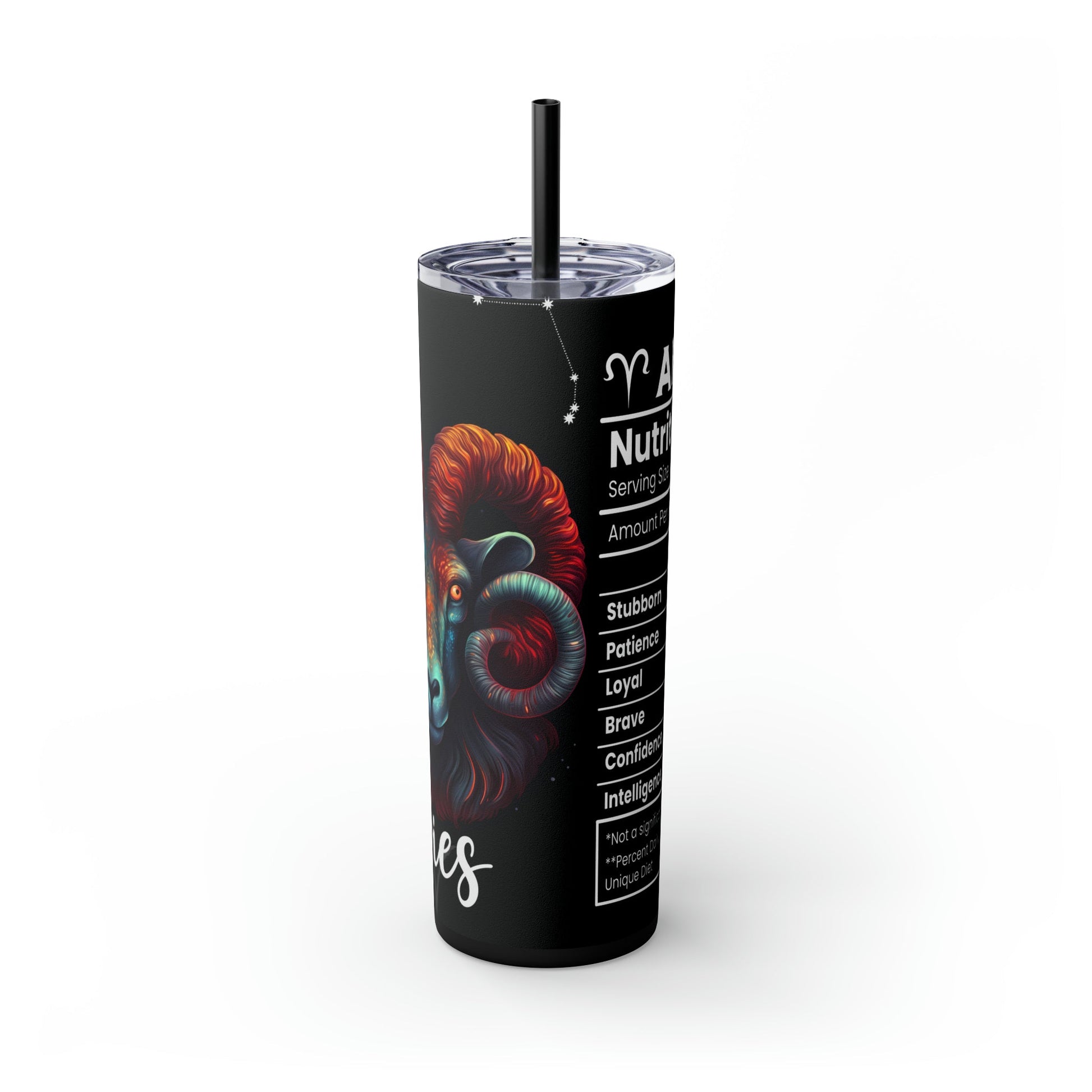 Aries Nutrition Facts Skinny Tumbler with Straw, 20oz - Moon & Starr Handcrafted Jewelry && More!