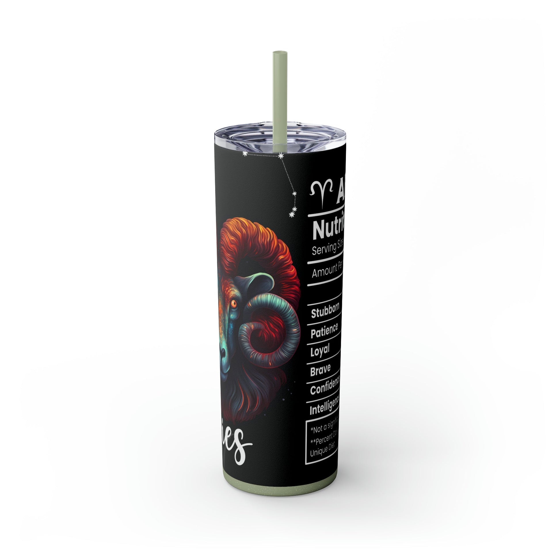 Aries Nutrition Facts Skinny Tumbler with Straw, 20oz - Moon & Starr Handcrafted Jewelry && More!