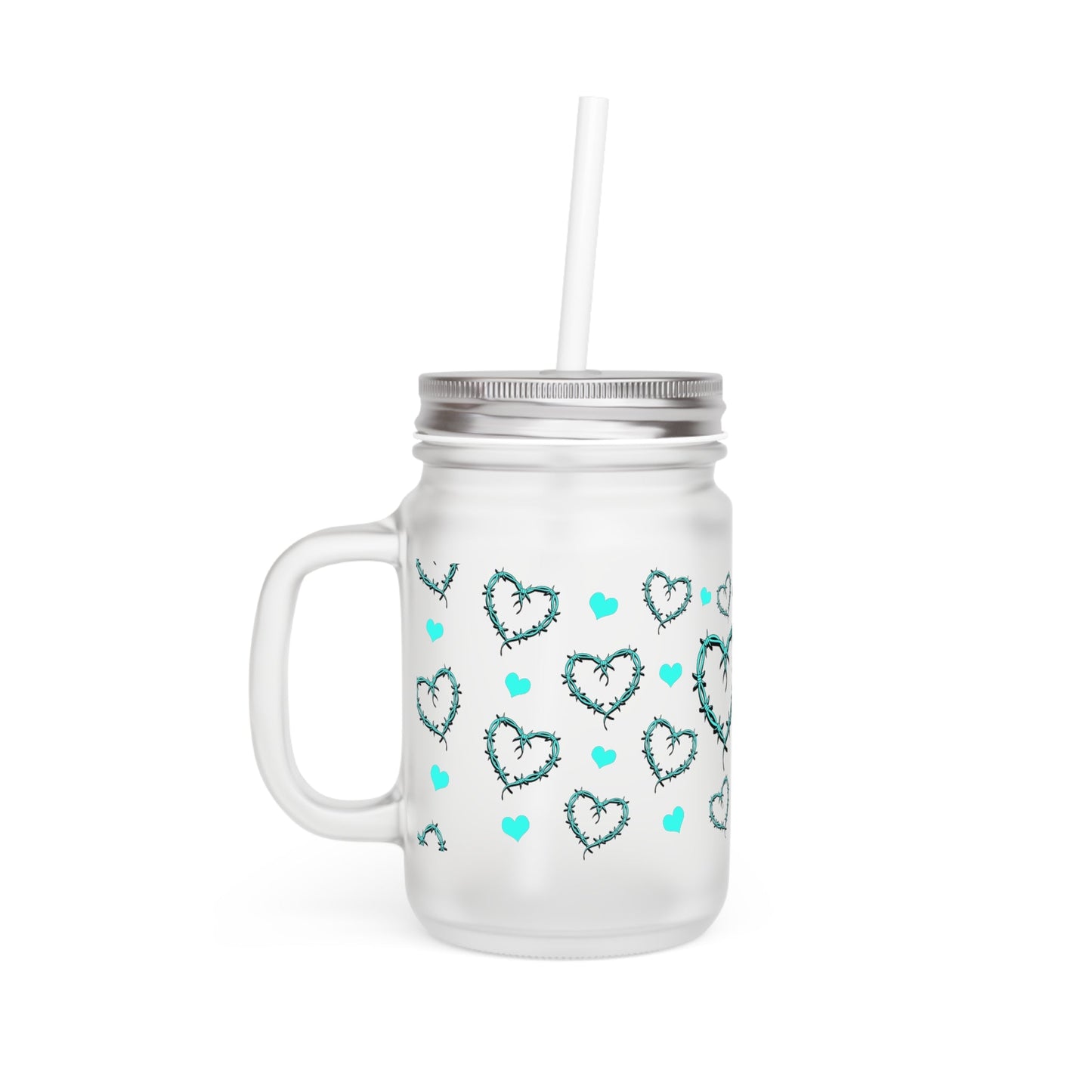 Barbed Wire Heart Frosted Mason Jar - Moon & Starr Handcrafted Jewelry && More!