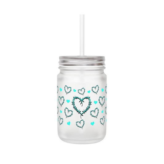 Barbed Wire Heart Frosted Mason Jar - Moon & Starr Handcrafted Jewelry && More!