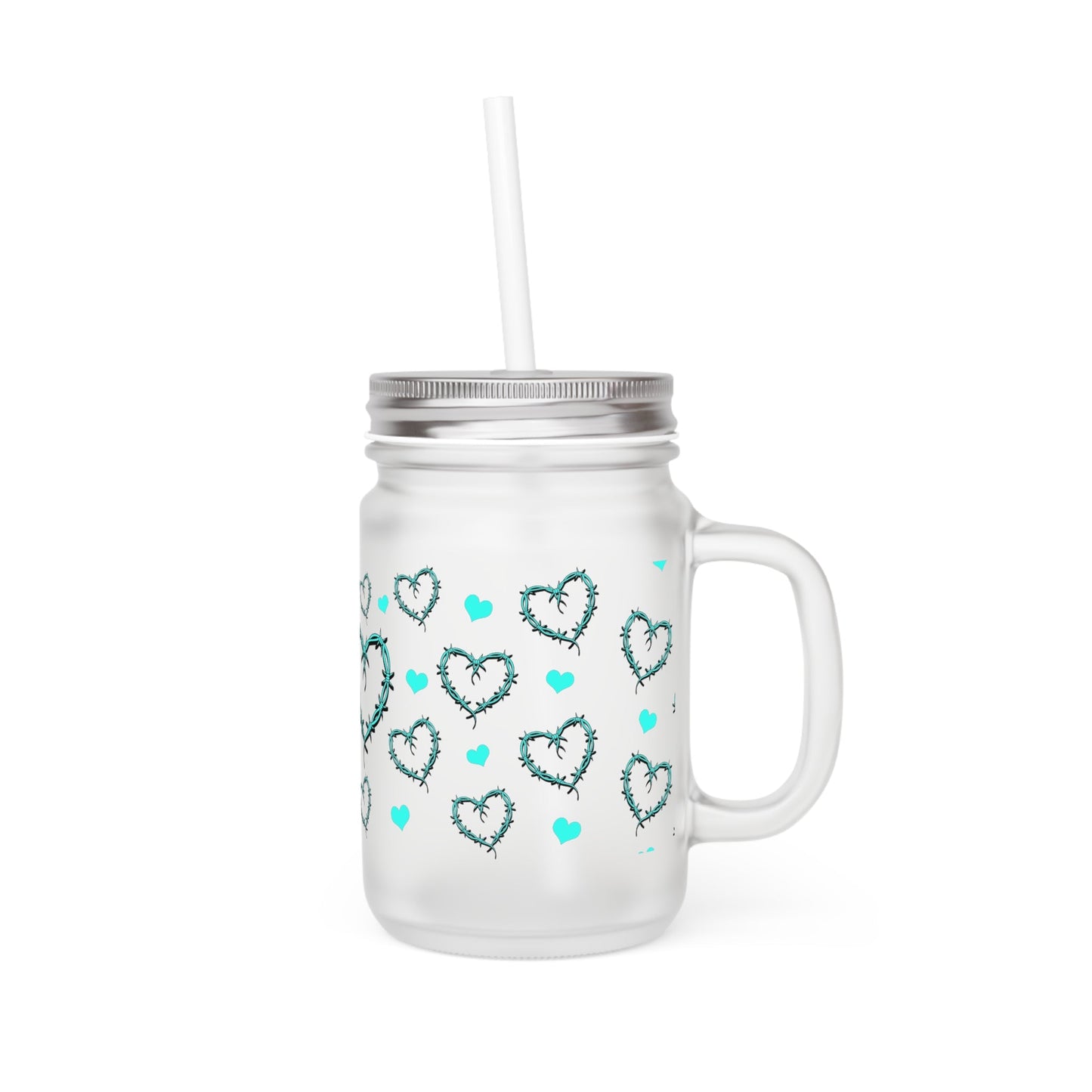 Barbed Wire Heart Frosted Mason Jar - Moon & Starr Handcrafted Jewelry && More!