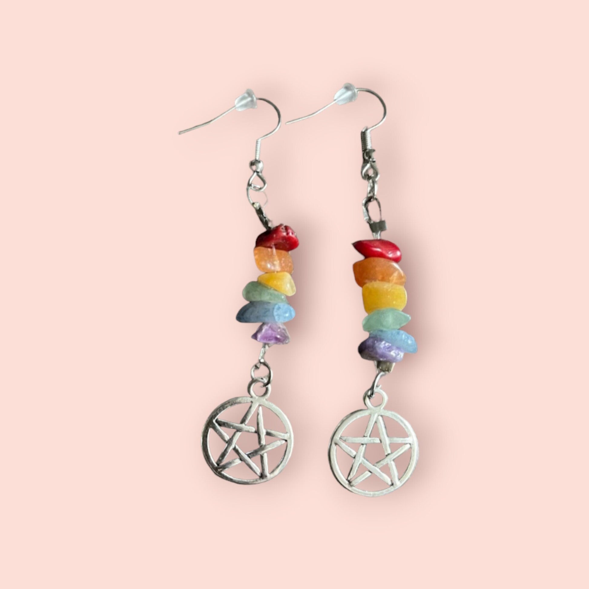 Beaded Earrings- Rainbow Crystal Pentacle, Drilled Crystal Beads and Charm Earrings, Gifts for her, Earrings for women, Witchy Jewelry - Moon & Starr Handcrafted Jewelry && More!