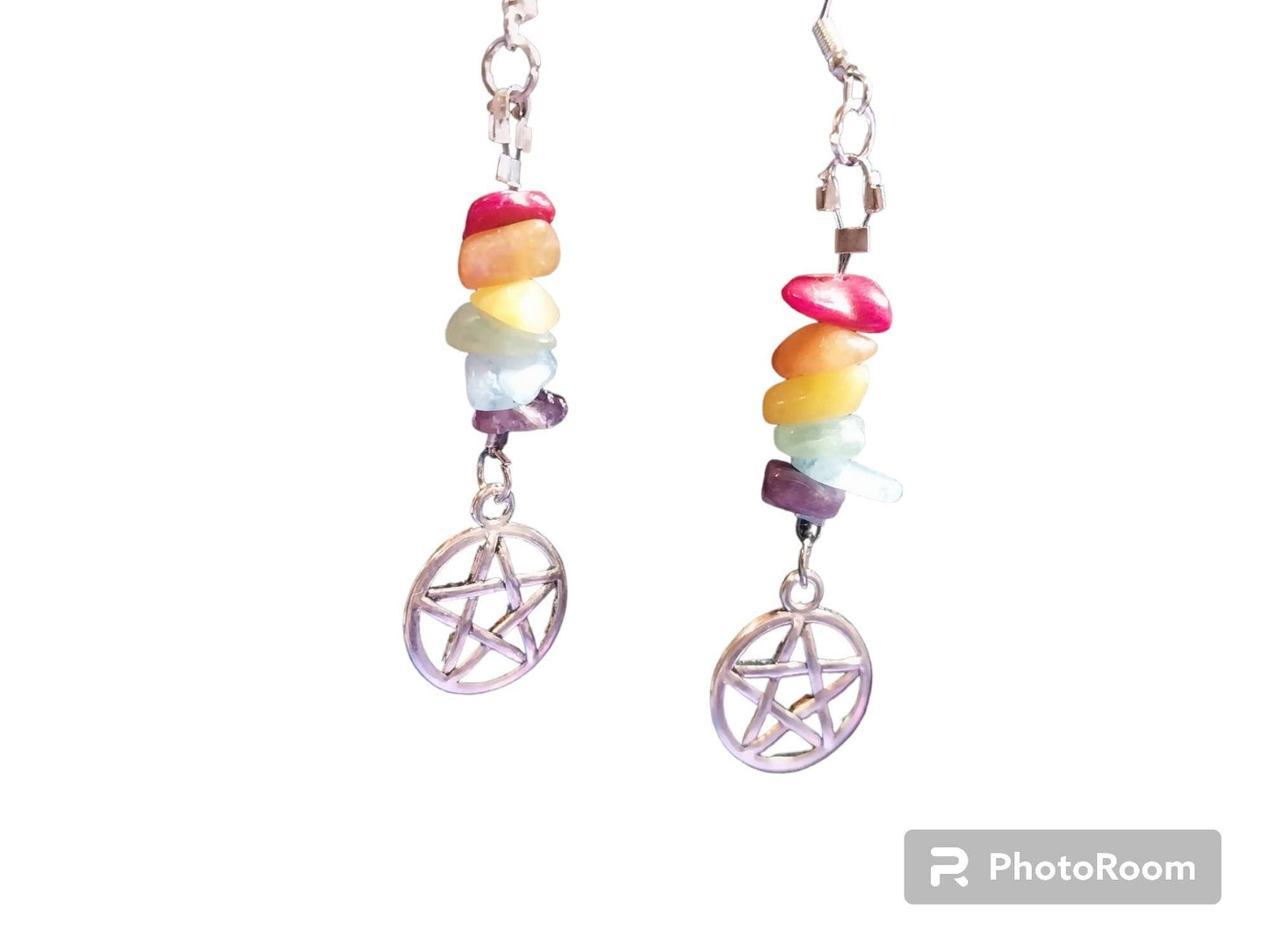 Beaded Earrings- Rainbow Crystal Pentacle, Drilled Crystal Beads and Charm Earrings, Gifts for her, Earrings for women, Witchy Jewelry - Moon & Starr Handcrafted Jewelry && More!