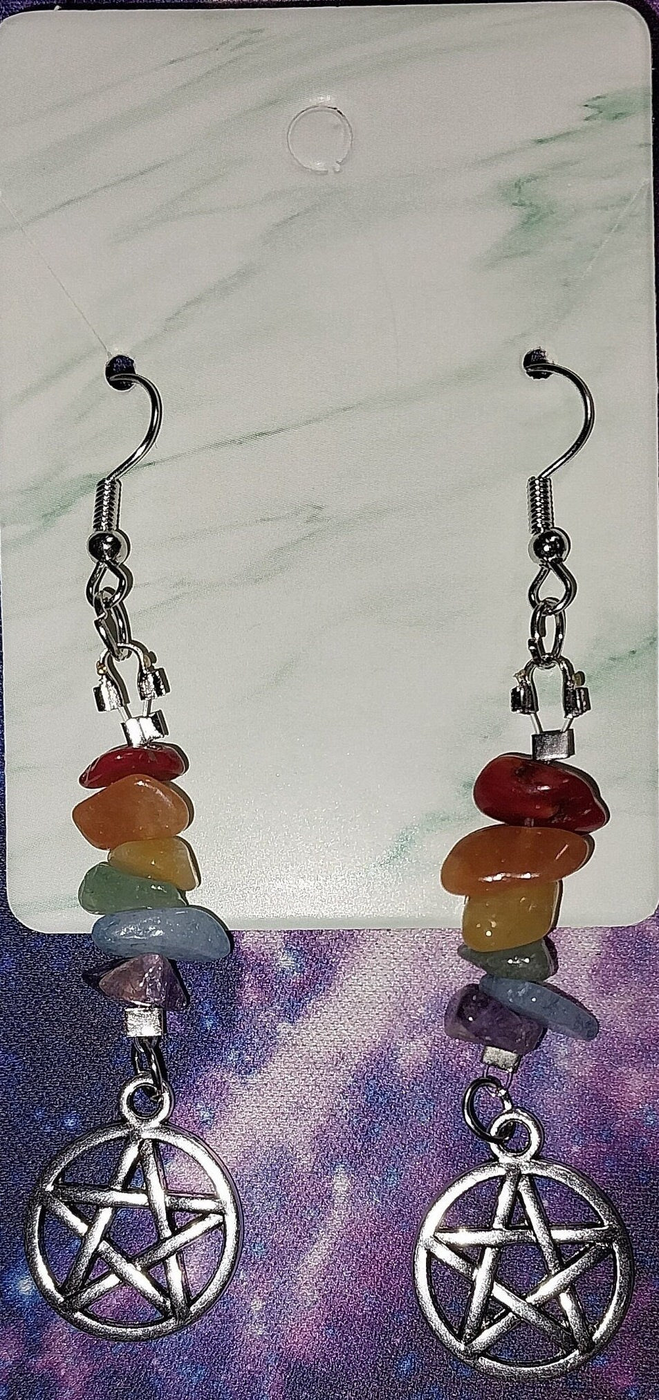 Beaded Earrings- Rainbow Crystal Pentacle, Drilled Crystal Beads and Charm Earrings, Gifts for her, Earrings for women, Witchy Jewelry - Moon & Starr Handcrafted Jewelry && More!