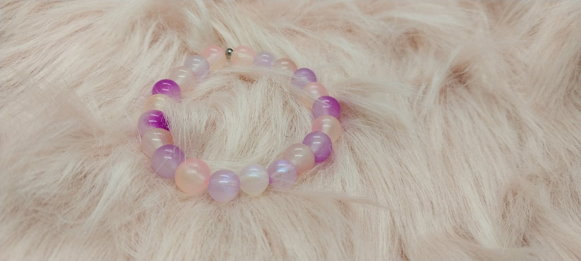 Beaded Stretchy Bracelet for Small Wrists, Gifts for Her, Bracelets for Women and Girls, Pink And Purple Glass Beads And Glow Beads, unique - Moon & Starr Handcrafted Jewelry && More!