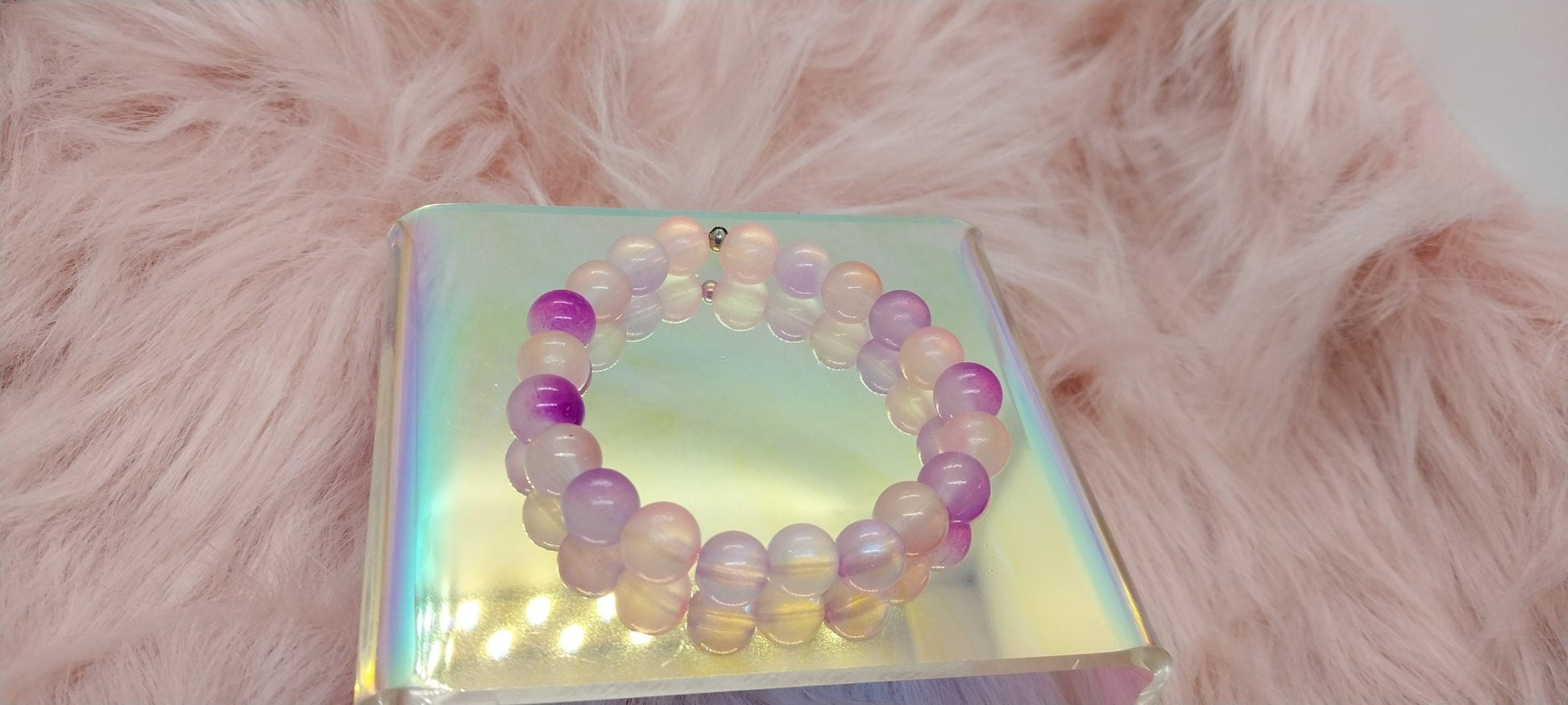 Beaded Stretchy Bracelet for Small Wrists, Gifts for Her, Bracelets for Women and Girls, Pink And Purple Glass Beads And Glow Beads, unique - Moon & Starr Handcrafted Jewelry && More!